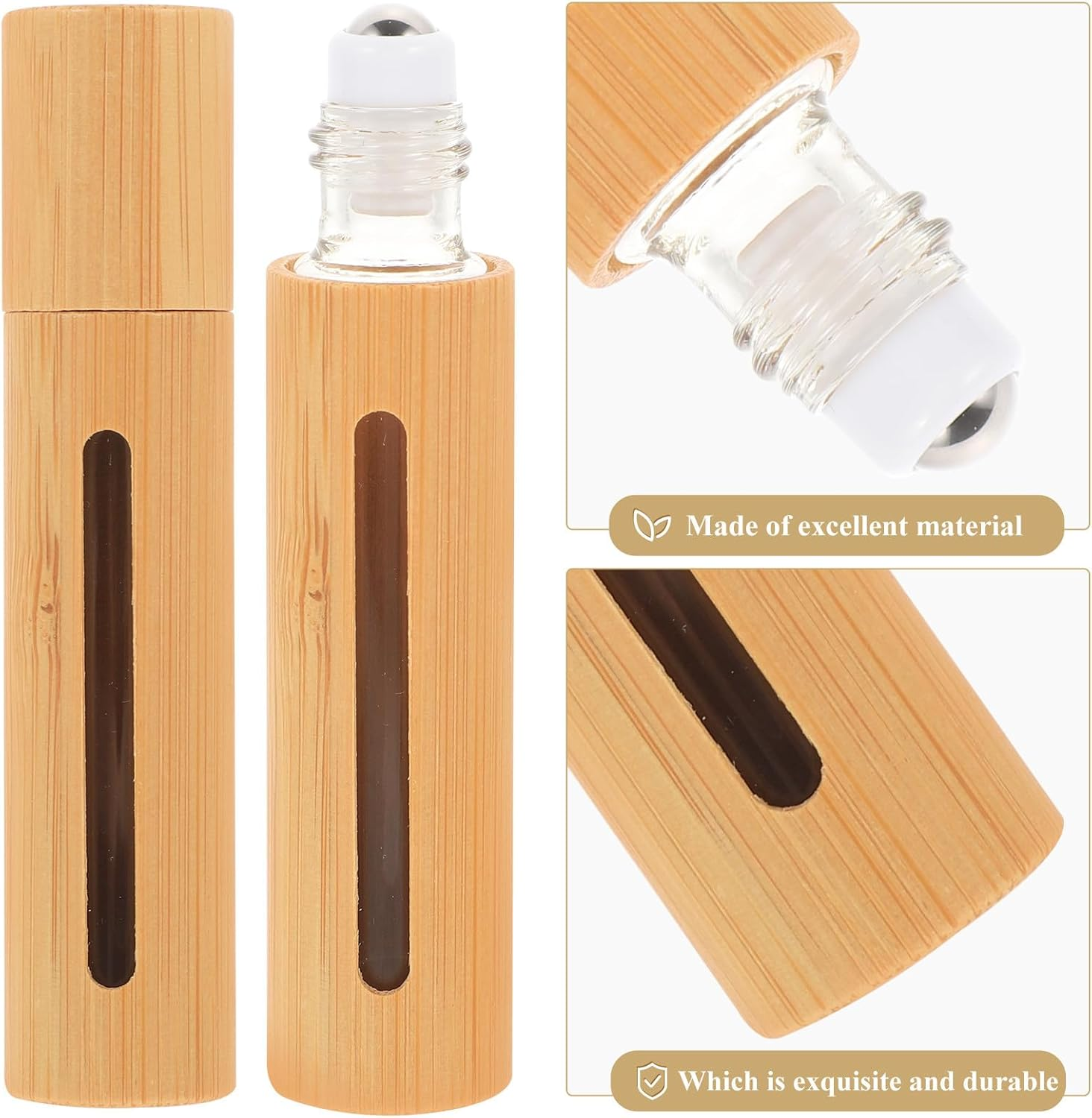 LALADEFIEE 3Pcs 10Ml Bamboo Roll on Bottles for Essential Oils and Perfume Small Empty Travel Roller Bottles with Window Design Refillable Sub for Aromatherapy image number 5