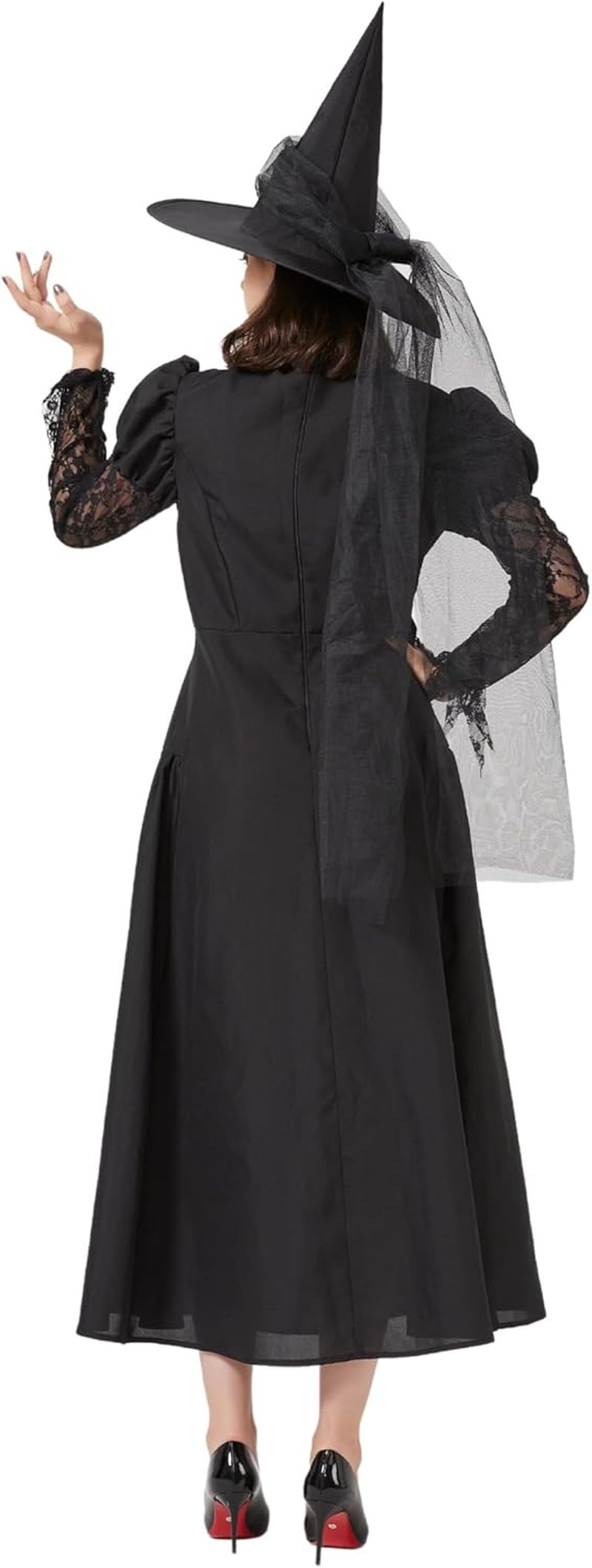 3Pcs Women'S Wicked Witch Costume for Adult Halloween Outfit Witch Dress with Hat and Tulle for Sorceress Cosplay image number 6