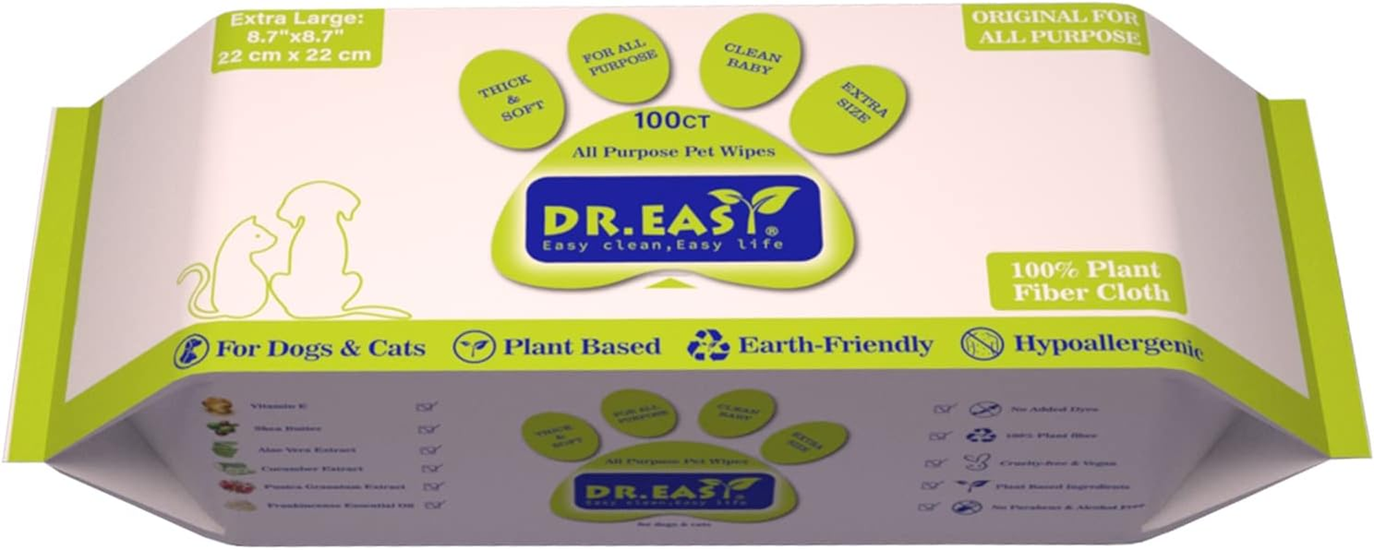 DR.EASY All Purpose Pet Grooming Wipes 100Ct Plant Based Ingredients for Paws,Body,Nose &Bum Cleaning,Remove Dirt,Dander & Excess Hair with Soft and Thick Wipes,No Fragrance image number 4