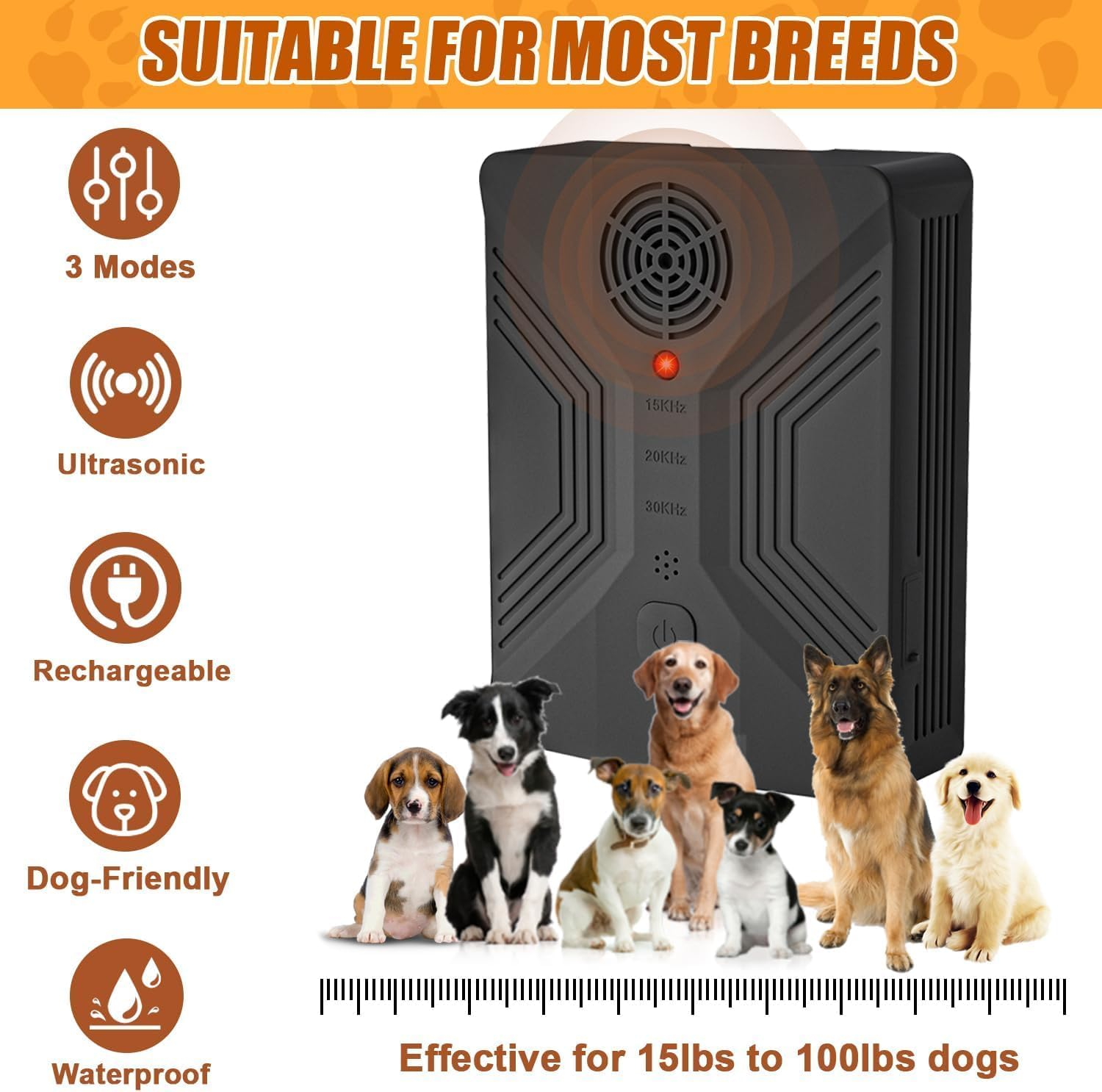 Zupixfer anti Barking Device，Dog Bark Control Device - Rechargeable Anti-Bark Trainer with 3 Modes for Small/Large Dogs | Indoor & Outdoor Use (Black) image number 5