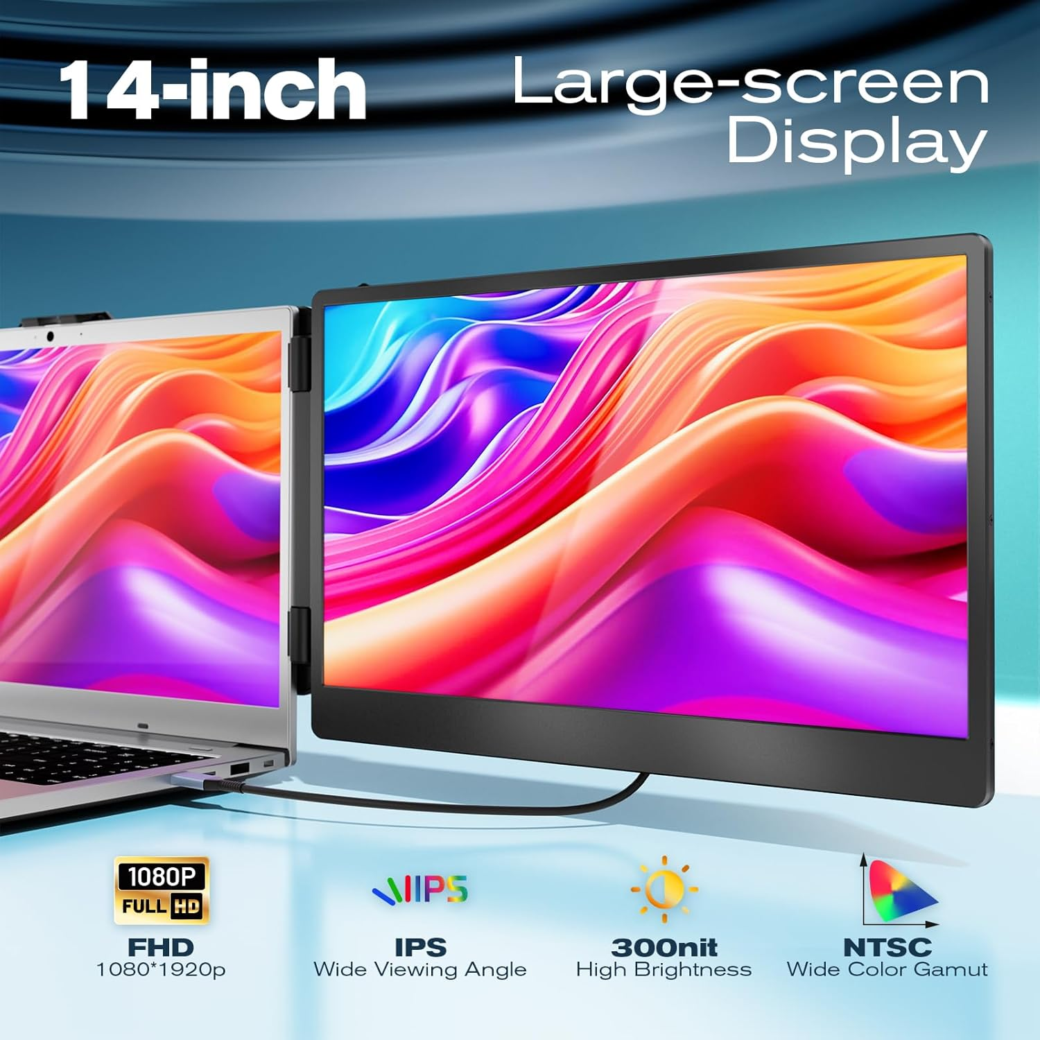 Teamgee S1 Laptop Screen Extender, 14&rdquo; FHD IPS Portable Monitor for 13&ndash;17&rdquo; Laptops, USB-C/HDMI Plug & Play, Compatible with Windows, Macos & Android, Perfect for Hybrid Work & Travel image number 3