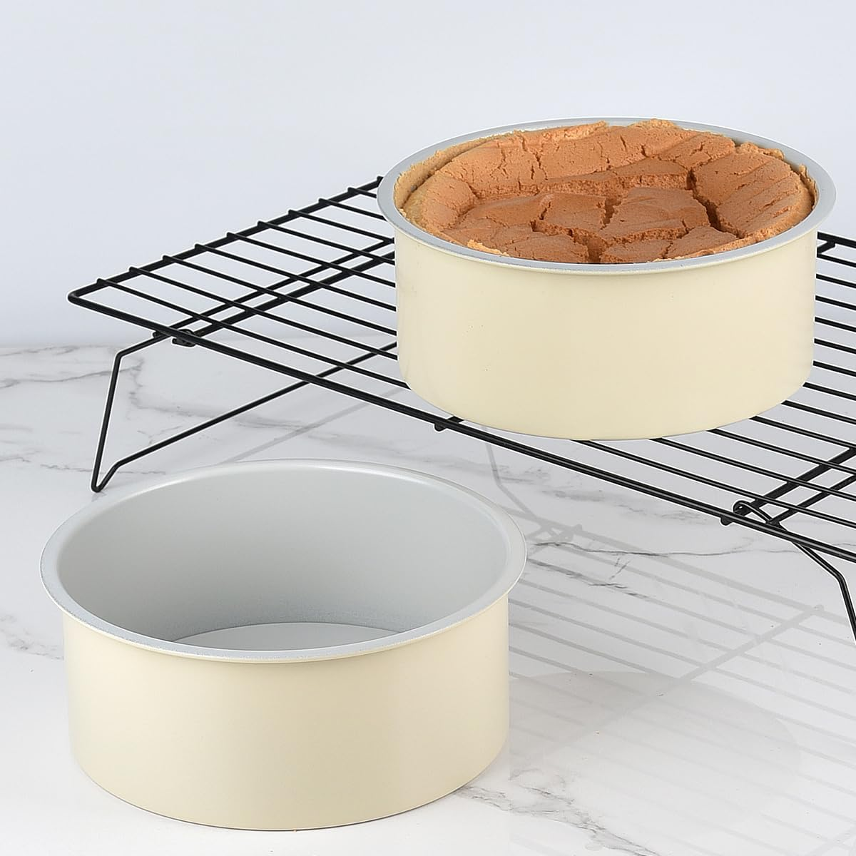 Guowall 6 Inch Removable Bottom round Cake Pan for Layer Cake Cheese Cake Nonstick Cake Mould Baking Tray with Metal Reinforced Frame - Cream Color image number 5