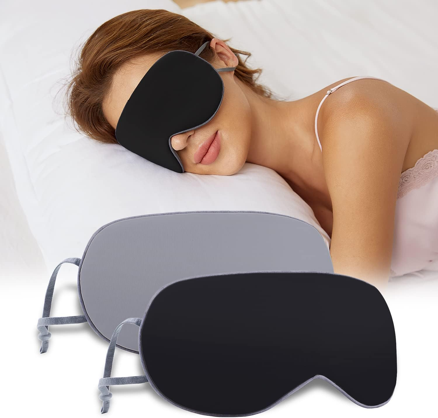 Sleeping Mask 2 Pack, Warm, Cool Double-Sided Use of Sleep Mask, Super Soft Blindfold with Adjustable Strap, Block Out Light, Comfort Sleep Eye Mask for Travel Meditation Nap