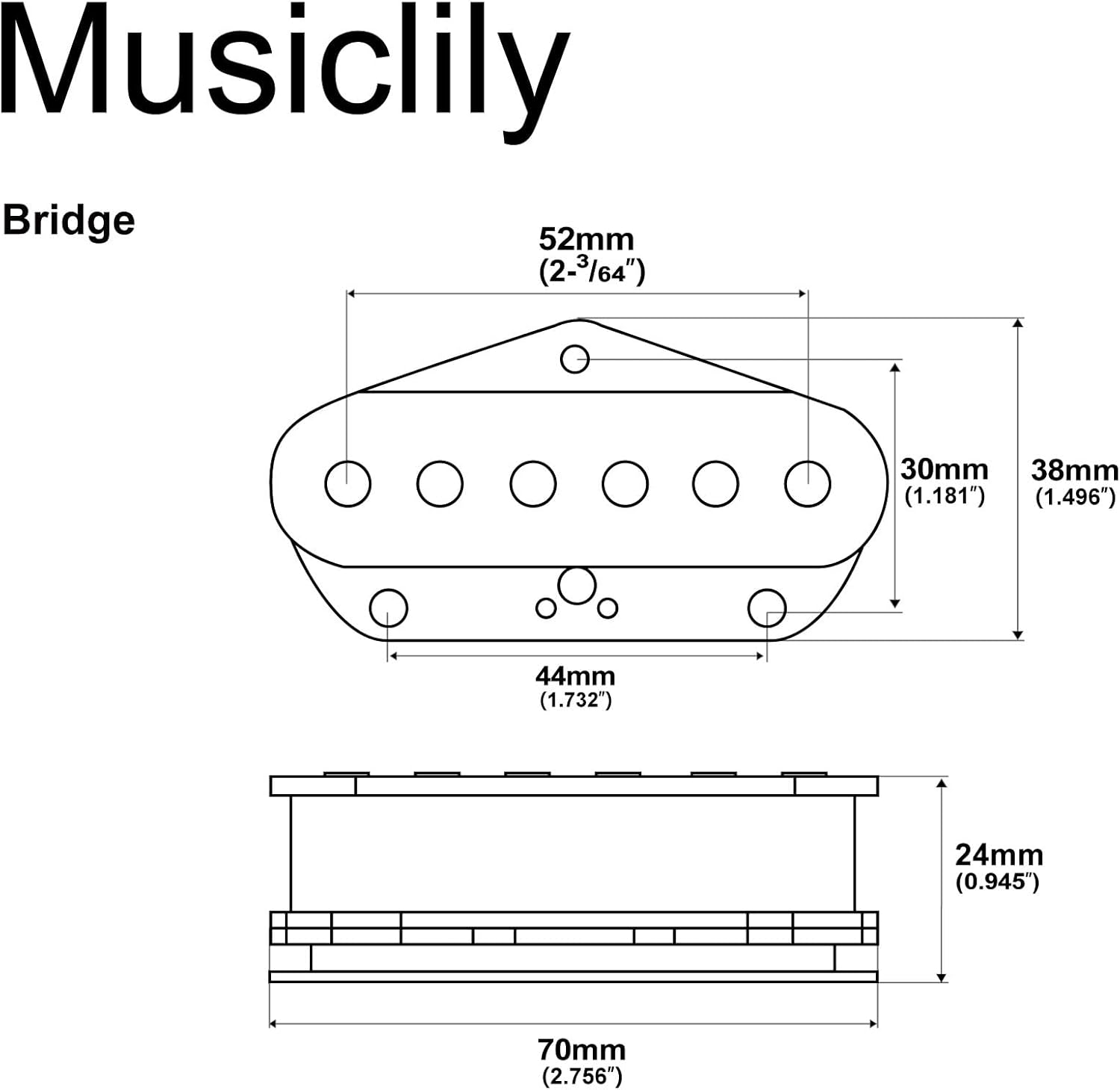 Musiclily 52Mm Ceramic Tele Pickup Bridge Pickup for Telecaster Electric Guitar,Black image number 4
