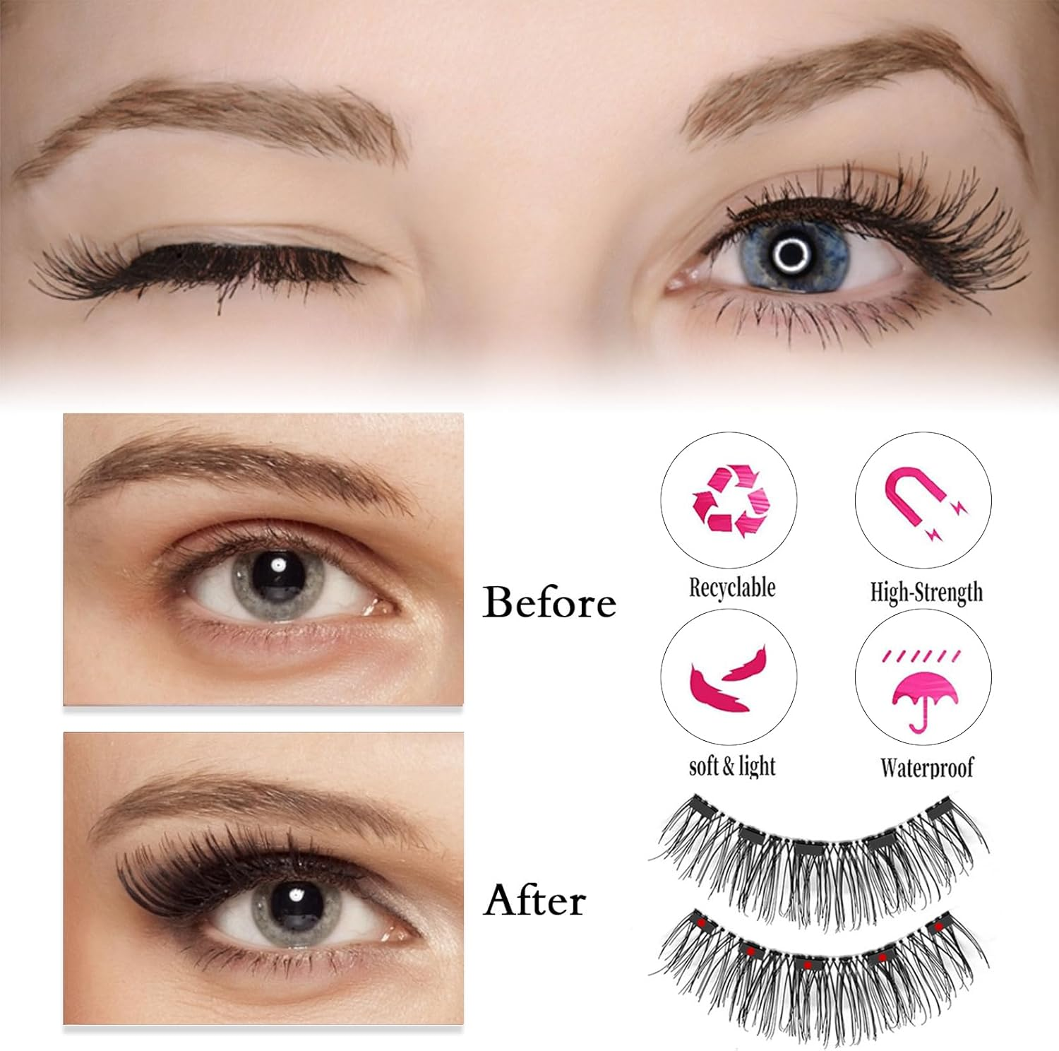 Magnetic Eyelashes | 1 Pair False Eyelash and Applicator for Natural Look | Light Magnetic Eyelashes with Applicator Kit, Reusable Long Lasting Magnetic Eyelashes Zalhin image number 5