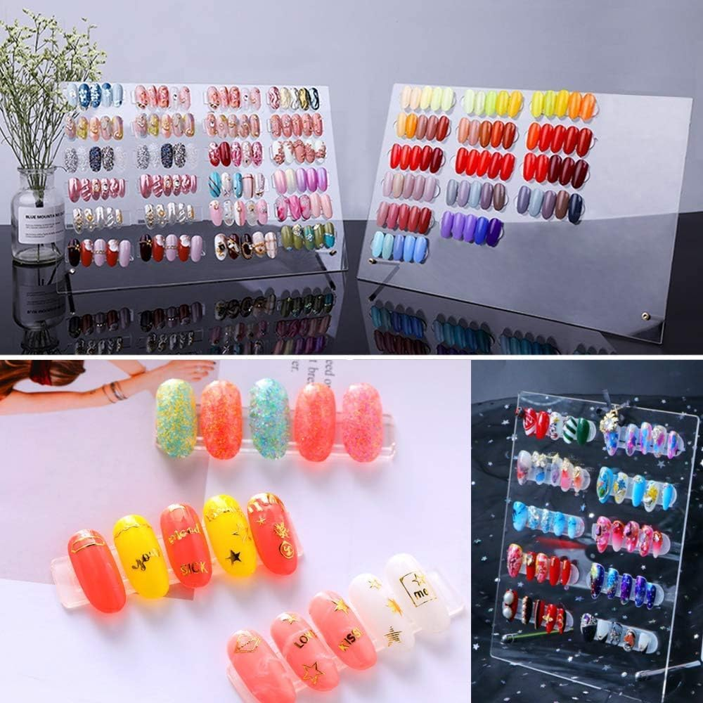 1PCS Transparent Acrylic Nail Art Display Holder, Betterjonny 50 PCS Nail Stand with 3M Double Sided Tape for Professional Salon False Nail Sample Display image number 2