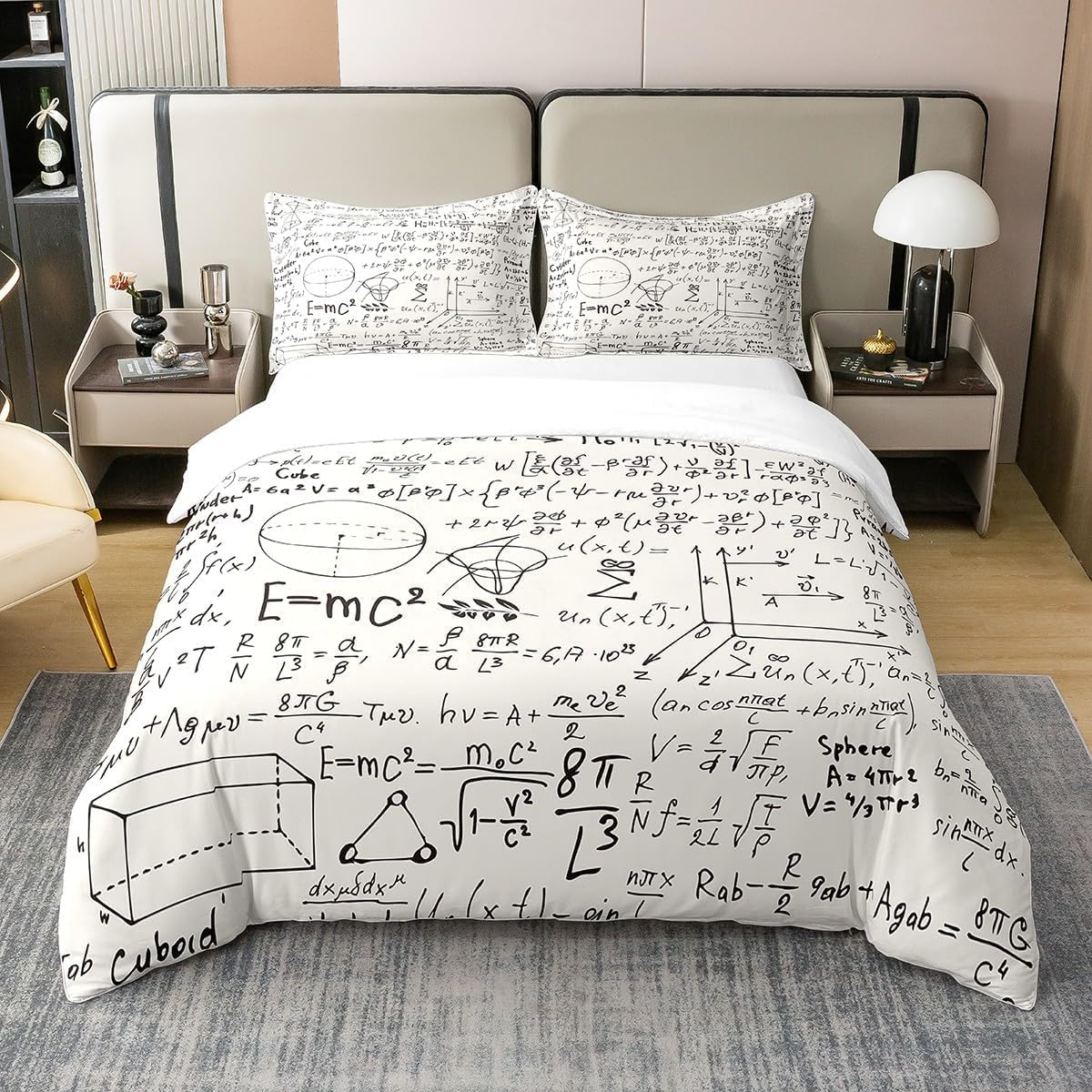100% Cotton Duvet Cover Set, M Size, Maths Bedding Sets for Children, Girls, Boys, Women, Room Decor, Geometric Math Comforter Cover, Soft All Season Quilt Cover, 1 Pillowcase
