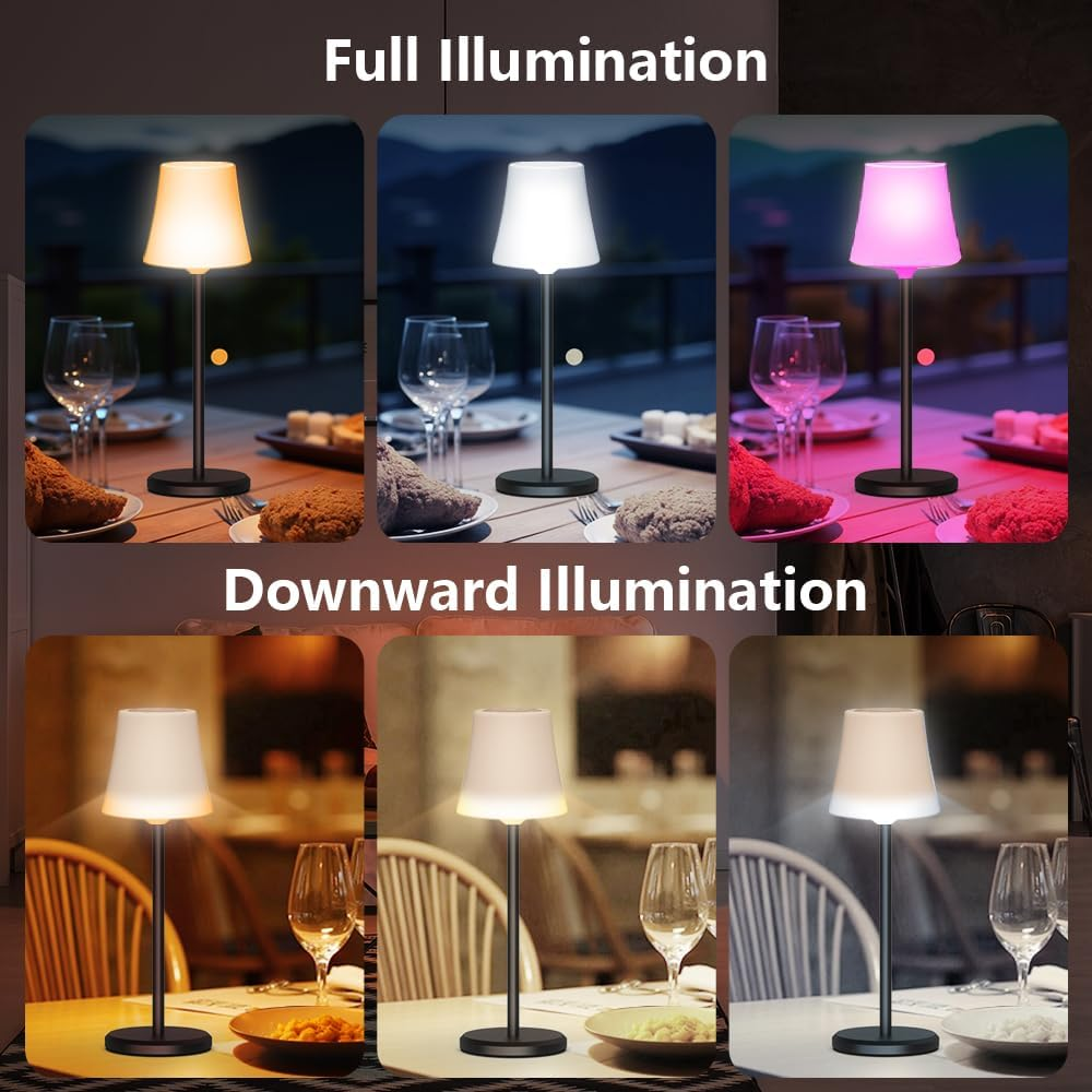 Ainostone LED Table Lamp Wireless Pack of 2 Battery Table Lamp Touch with 3 Colour Temperatures + RGB Continuously Dimmable USB-C Rechargeable IP54 Waterproof for Bedroom Dining Room Outdoor Camping image number 2