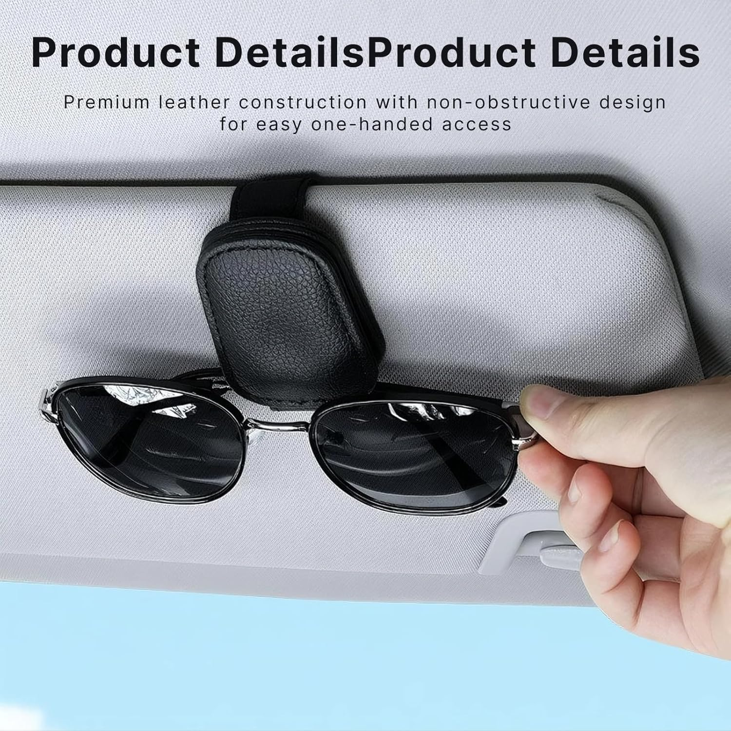 2 Pack Genuine Leather Sunglass Holders for Car Sun Visor, Premium Uv-Resistant Glasses Clip Accessory with Quick-Release Clip for Cars, Suvs, Trucks, Anti-Slip Eyewear Organizer (Black) image number 4
