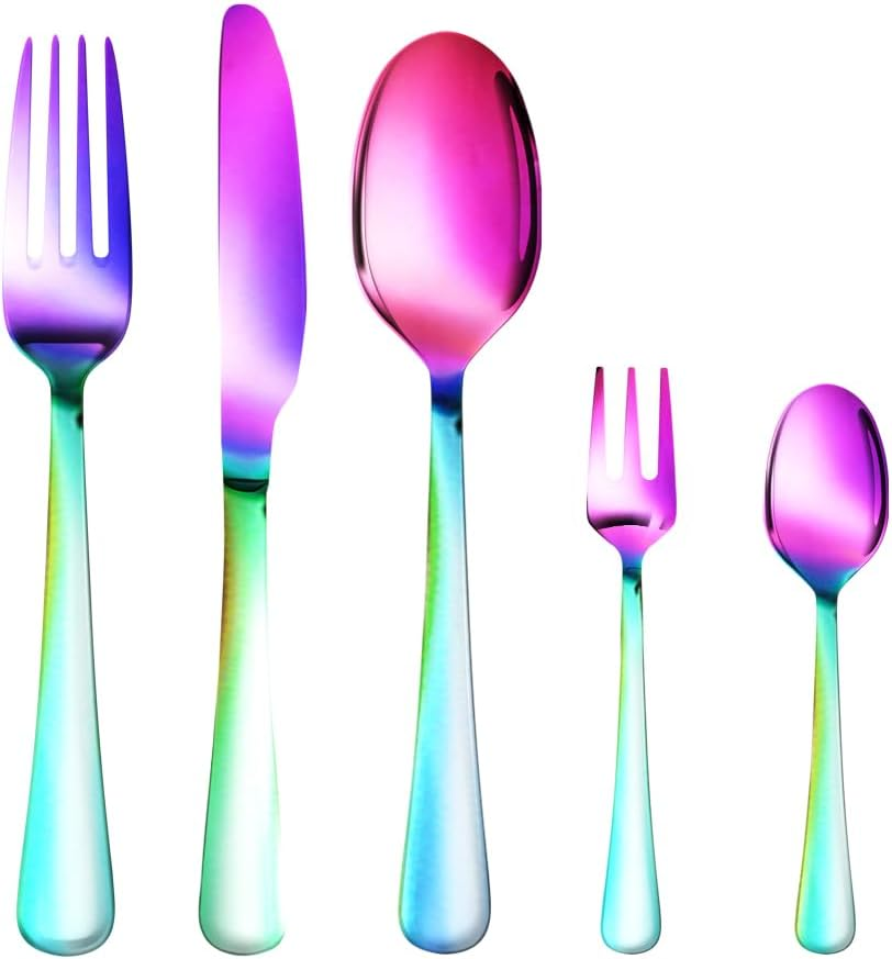 TOQUE 30PCS Gold Cutlery Set, Stainless Steel Kitchen Knife Fork Spoon Sets, Food Grade Travel Camping Mirror Polish Dishwasher Safe Coffee Utensil Dinner Portable Set