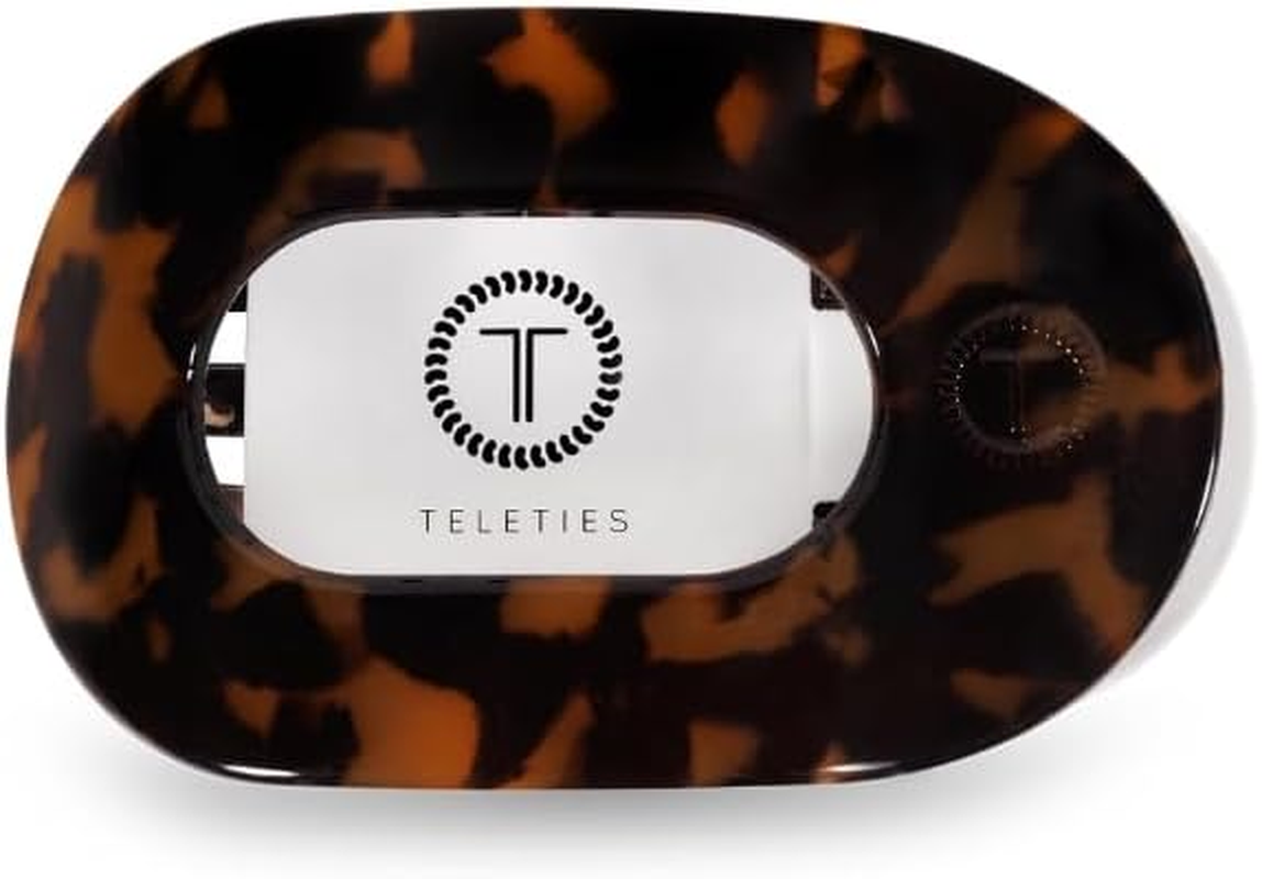TELETIES - Small Flat round Clip - Strong Grip, Bendable Teeth, Comfortable Curved Design - for Lying Down, Yoga, Driving & More - Ideal for Thin-Medium Hair - for All Hair Textures - Tortoise image number 4