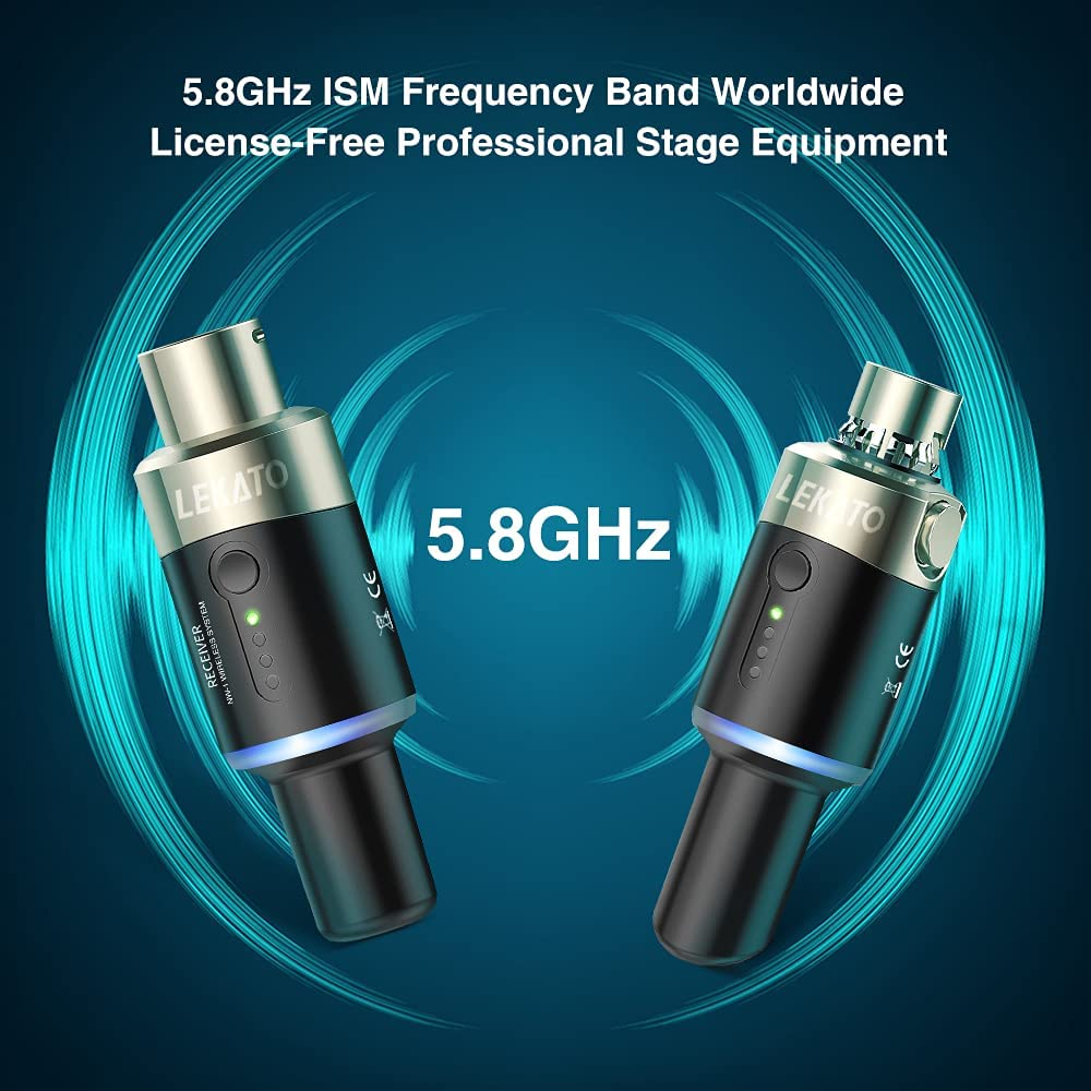 Wireless Microphone System, 5.8 Ghz Wireless Microphone Transmitter Receiver Plug-On XLR Microphone Wireless System for Dynamic Microphone, Audio Mixer, DSLR Camera, PA System image number 1