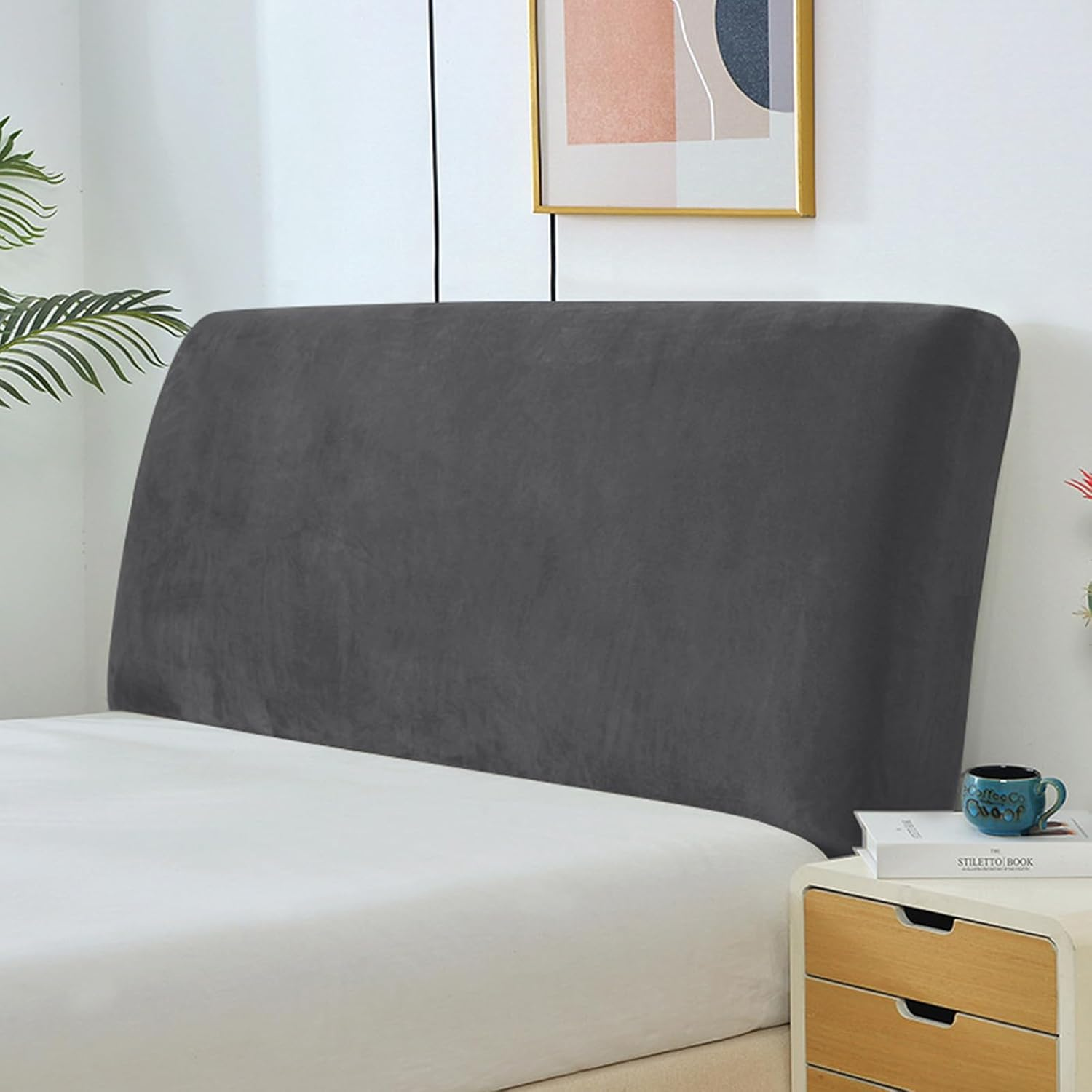 Yanclife Bed Headboard Covers, Universal Stretch Headboard Cover, Modern Velvet Elastic Dustproof Protector Cover for King/Double Bed (Dark Gray, 150-170 CM)