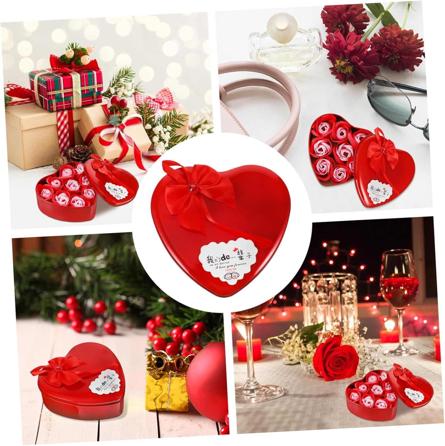 MERRYHAPY Floral Scented Soap Simulation Flower Heart Shape Soap Flower Box Shower Box image number 3