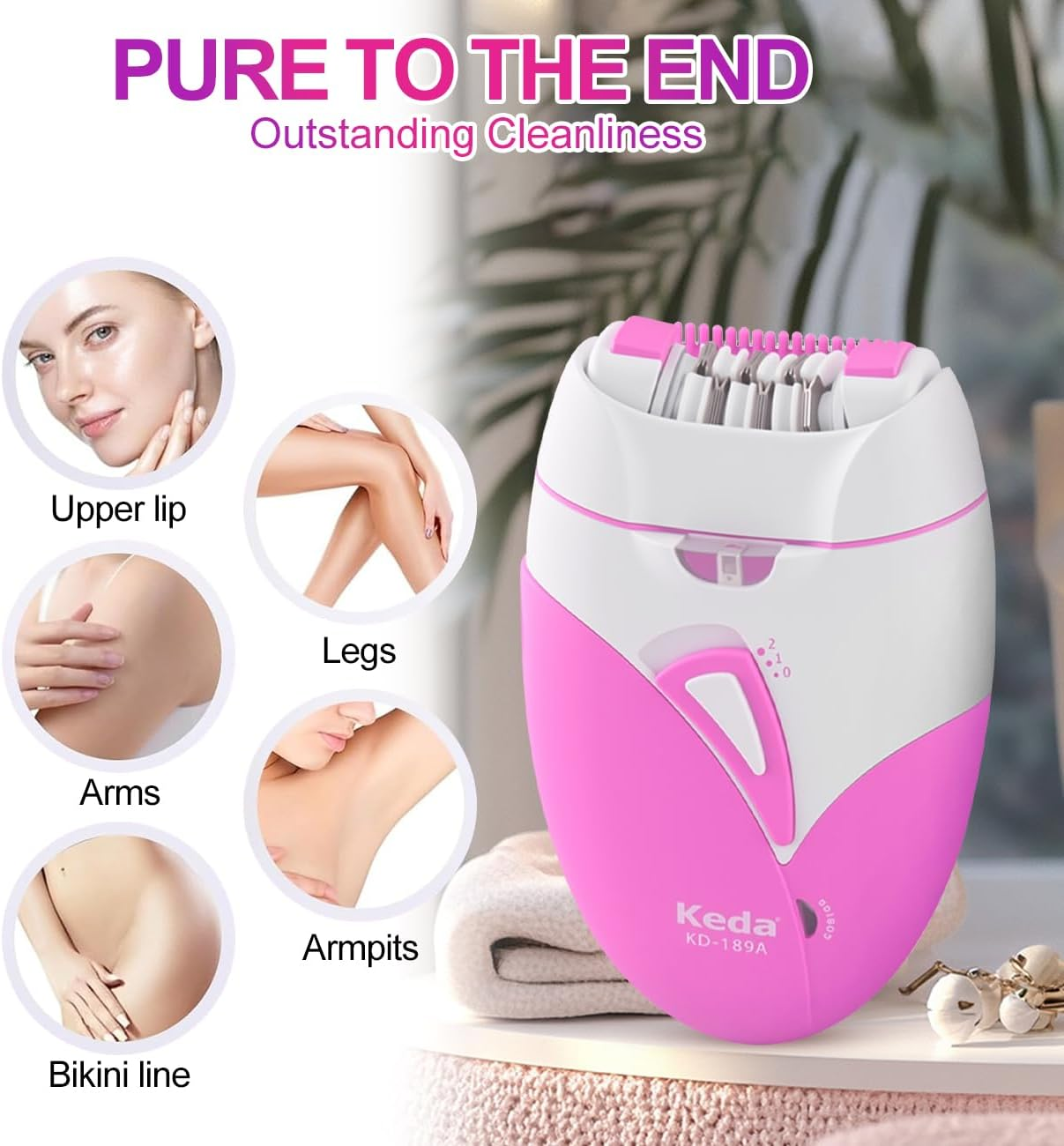 Epilator for Women,Cordless Electric Epilators with LED Light,Rechargeable Hair Removal Device with 21 Tweezers and 2 Speed Settings,Facial & Body Hair Remover for Women/Men/Girls image number 2