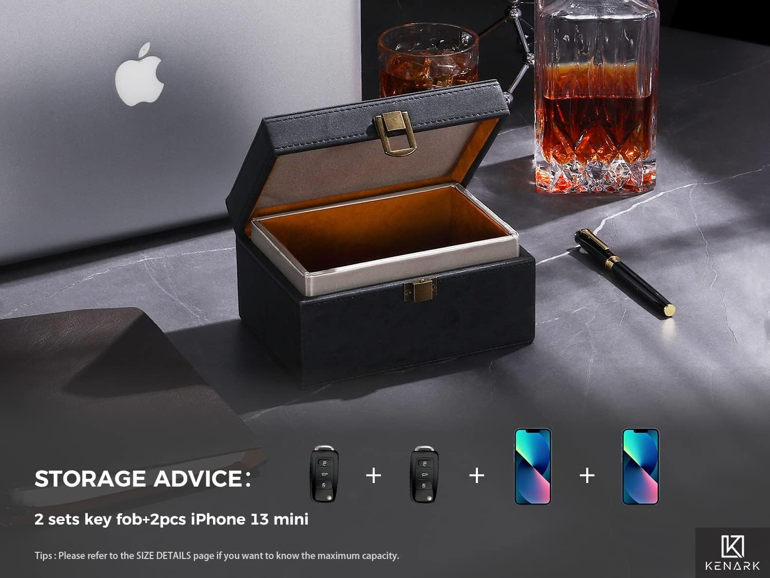 KENARK KK6M-BK Faraday Key Fob Protector Box, RFID Signal Blocking Shielding Box for Car Keys, Anti-Theft Vintage Faraday Cage with High-Grade Protein Leather, Black - Size: M - Black  Blue image number 7