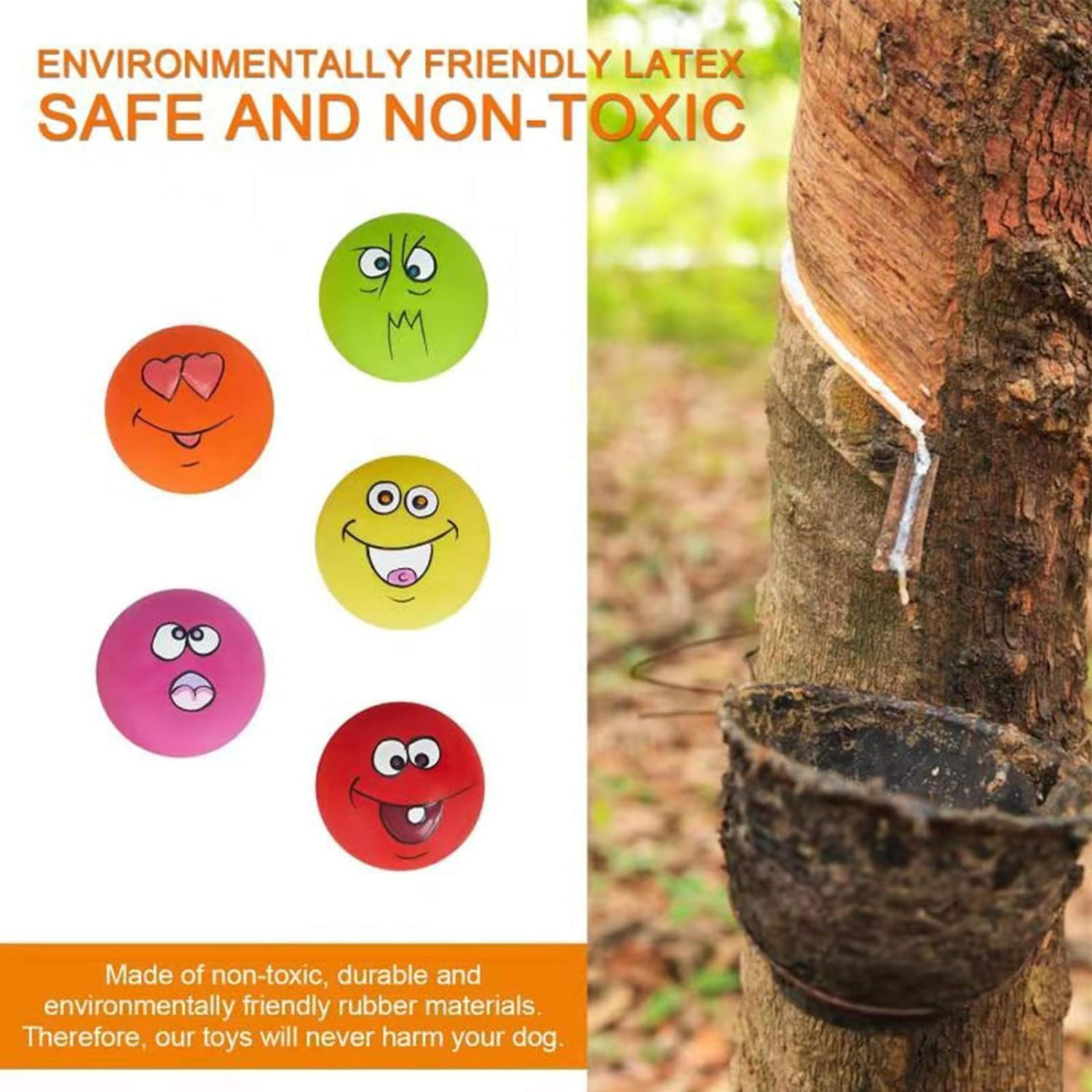 Squeaky Dog Toy Chewing Dog Toys Durable Teething Latex Rubber Soft Interactive Fetch Play Dog Balls with Funny Face for Puppy Small Medium Pet Dog (5PCS) - Same Face image number 4