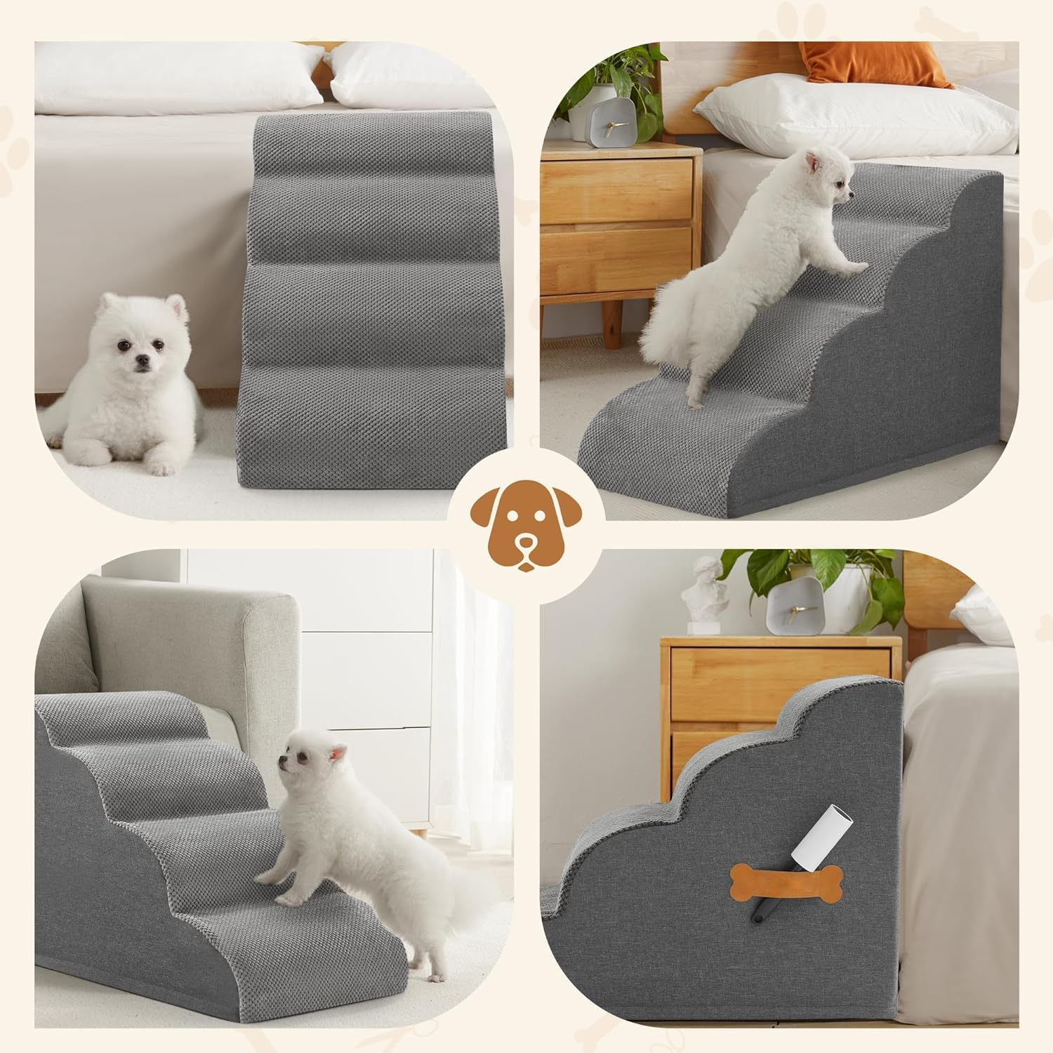 Dog Stairs for Small Dogs, 4-Step Pet Stairs for High Beds, Dog Steps for Couch, Pet Stairs for Small Dogs and Cats, Non-Slip, Stable Indoor Dog Steps for High Bed Grey image number 1