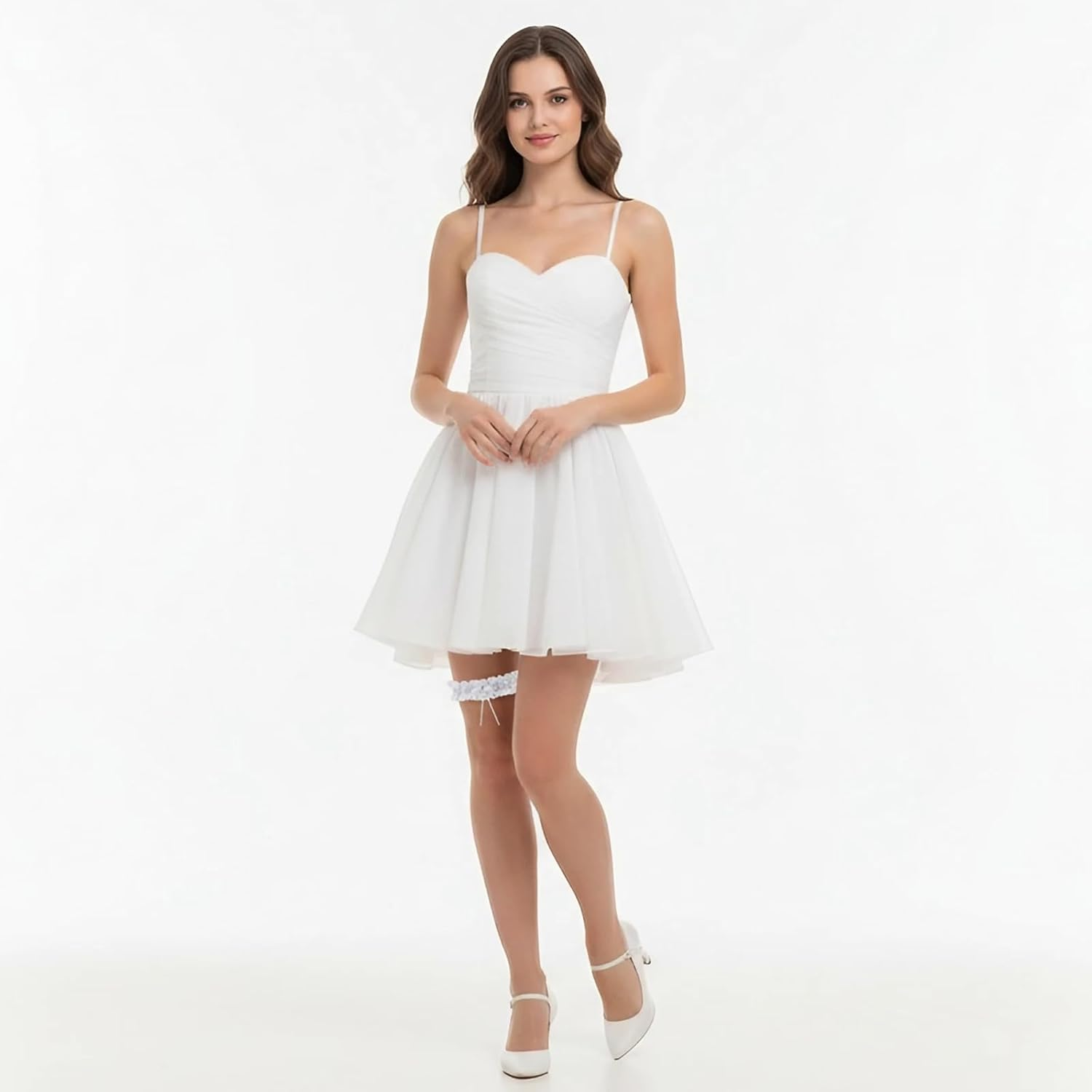 Bride Wedding Garter, Bow White Lace Stretchable Leg Garter Elegant Wedding Accessories for Women Girls Bridal Shower Parties image number 1