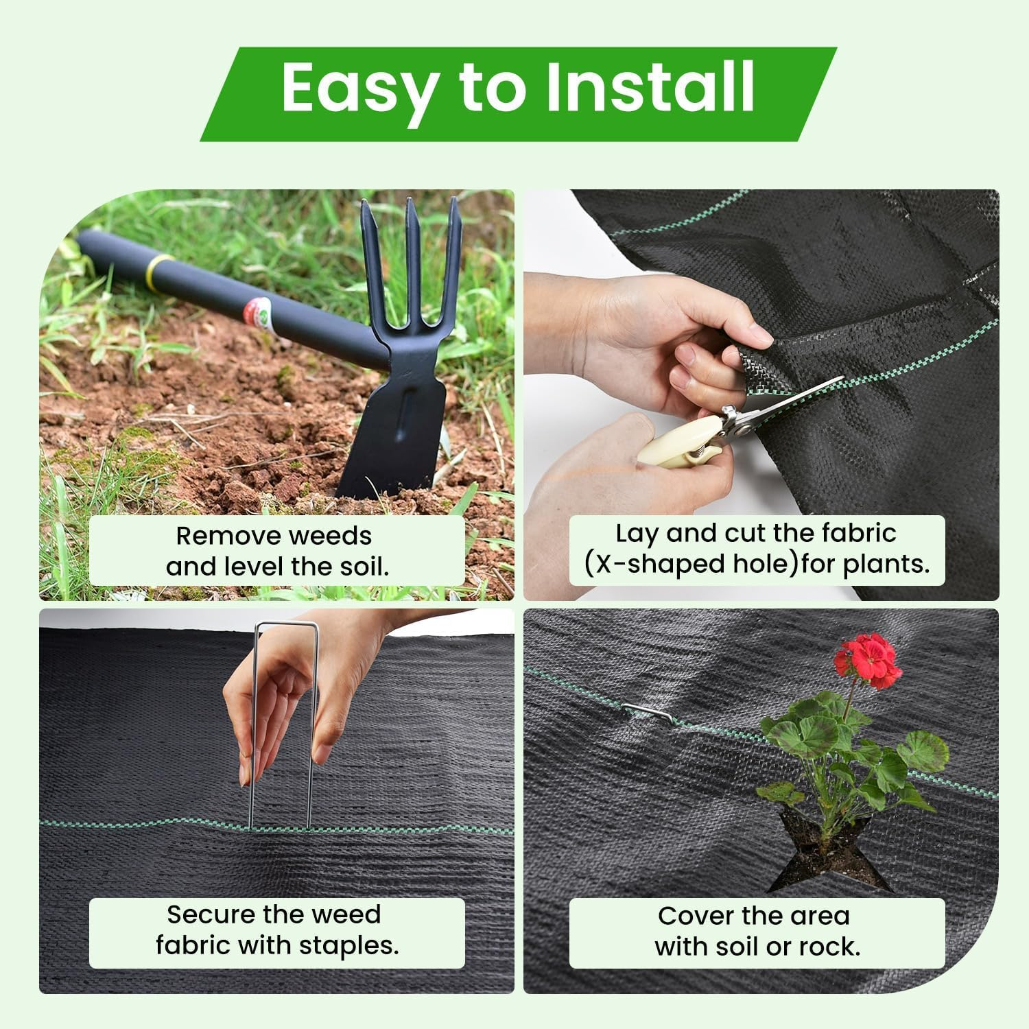 1.2 M X90M Weed Barrier Fabric, 3.2Oz Landscape Fabric, Durable Weed Barrier Fabric Heavy Duty with 20 U-Shaped Securing Pegs for Landscaping Weed Blocker Garden Bed Cover, Commercial Driveway image number 2