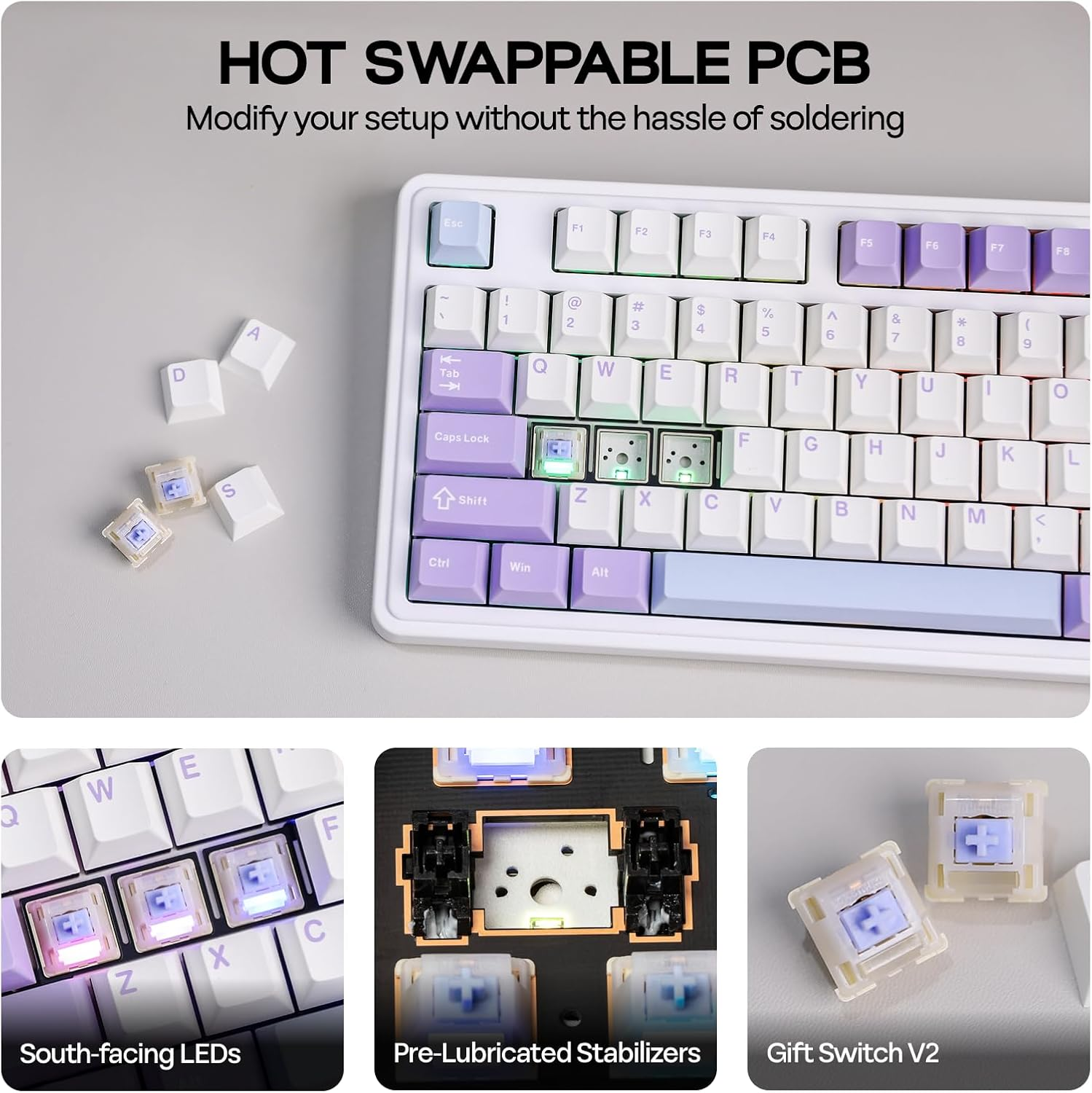 Mechlands AJAZZ AK980 96% Usb-C/Bt5.0/2.4Ghz Wireless Gaming Keyboard with 1.14&rsquo;&rsquo; TFT Screen, Hot Swappable Creamy Mechanical Keyboard with FR4 Plate, Knob, RGB for Win/Mac (White, Gift V2 Switch) image number 6