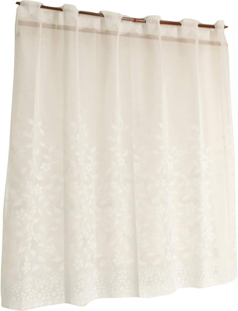 Arie Cafe Curtain, White, Width 39.4 X Length 35.4 Inches (100 X 90 Cm), Made in Japan, Cute Flower Vine Pattern image number 1
