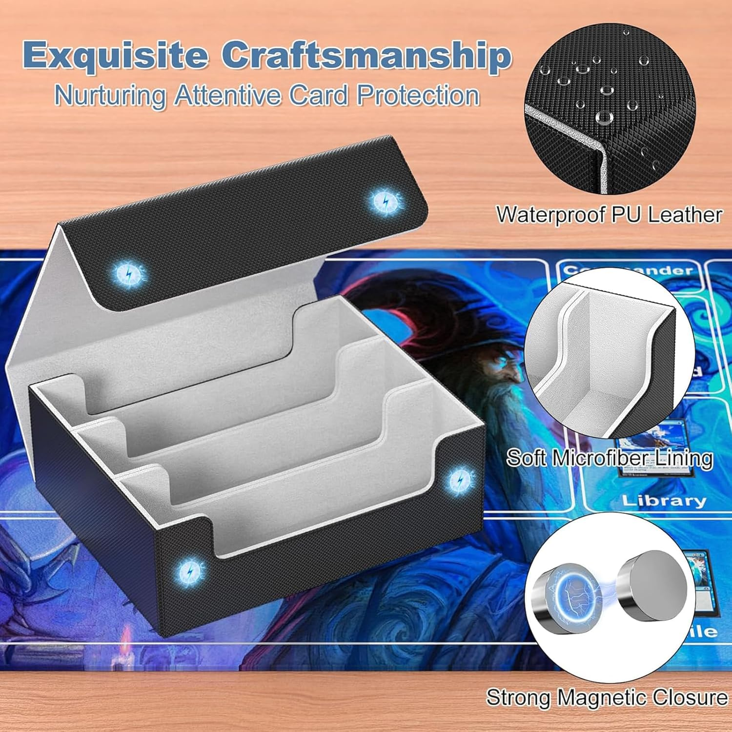 Card Deck Case for Trading Cards 1800+, Leather Magnetic Closure Trading Storage Box Protectors for Yugioh, MTG, TCG, Sport Card, Magic Game Cards, 29 * 25 * 11Cm image number 5