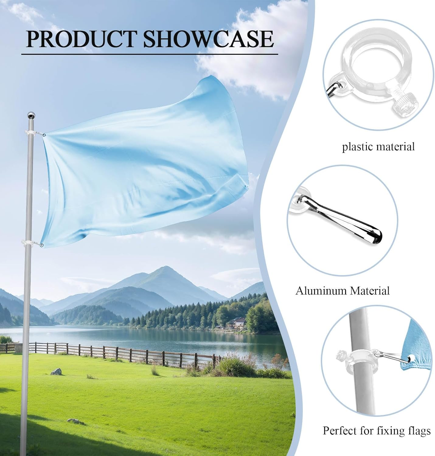 8 Pack Plastic Flag Pole Ring with Hook, Flagpole Mounting Rings Clip with Fixed Hook, Flag Rings for Flagpole for Various Outdoor Team Seasonal Flag (Transparent) image number 4