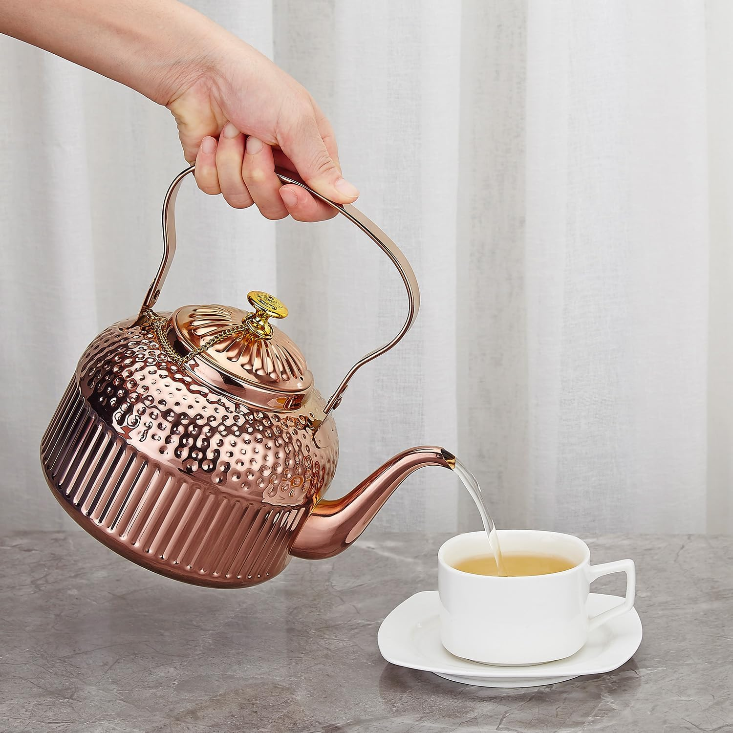 SANQIAHOME Copper Teapot with Infuser 1.5 Litres, Stainless Steel Water Boilers Loose Leaf Tea Maker Water Kettle for Stovetop Induction/Gas image number 4