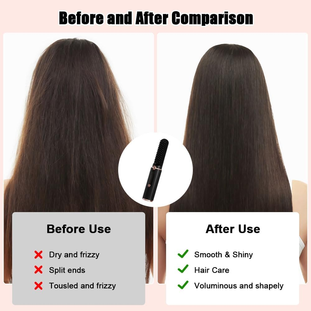 Mesen Cordless Hair Straightening Brush, Negative Ion Hair Straighteners Comb for Women, USB-C Rechargeable, 20S Fast Heating & 4 Temp Settings Smooth Hair with Temp Display for Travel image number 3