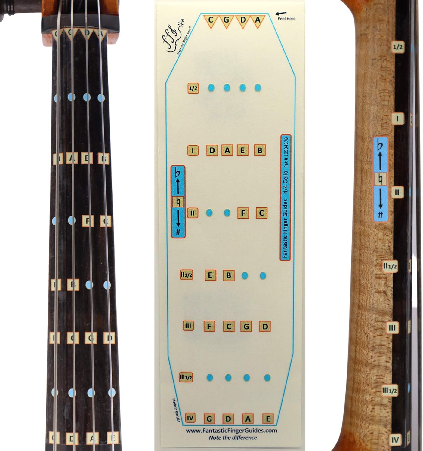 Fantastic Finger Guide for Cellos - Music Accessories for String Instruments, Fingerboard and Fretboard Stickers for Learning All Notes, Learn to Play Cello, 4/4 Size image number 1