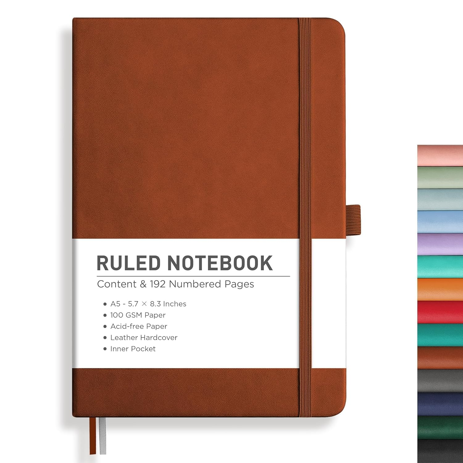 RETTACY College Ruled Notebook A5 - Leather Journal Writing Notebook with 192 Numbered Pages,Hardcover,100Gsm Thick Paper 5.75'' &times; 8.38'' image number 1