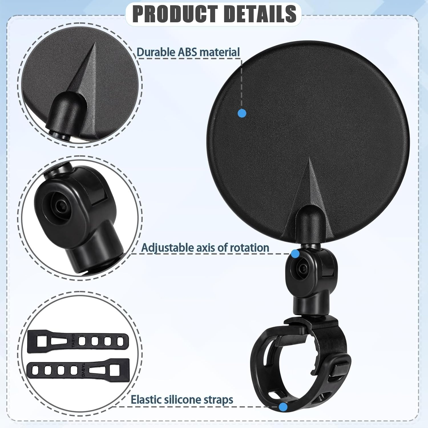 Bike Mirror, Bicycle Cycling Rear View Safe Mirrors, Adjustable Rotatable Handlebars Mounted Plastic Convex Mirror for Mountain Road Bikes image number 6