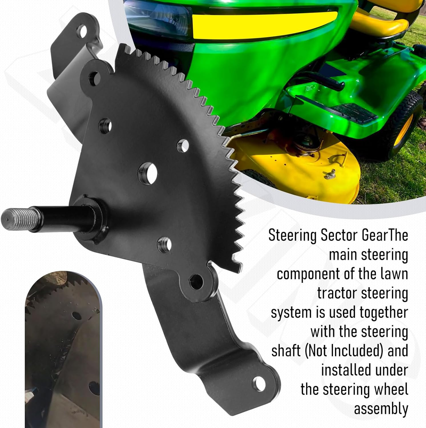 AM136297 M151206 Steering Sector Gear for John-Deere AM136297 M151206 X300 X320 X340 X500 X520 Lawn Tractor, It Is on the Steering Shaft, Mounted under the Steering Wheel Assembly image number 4