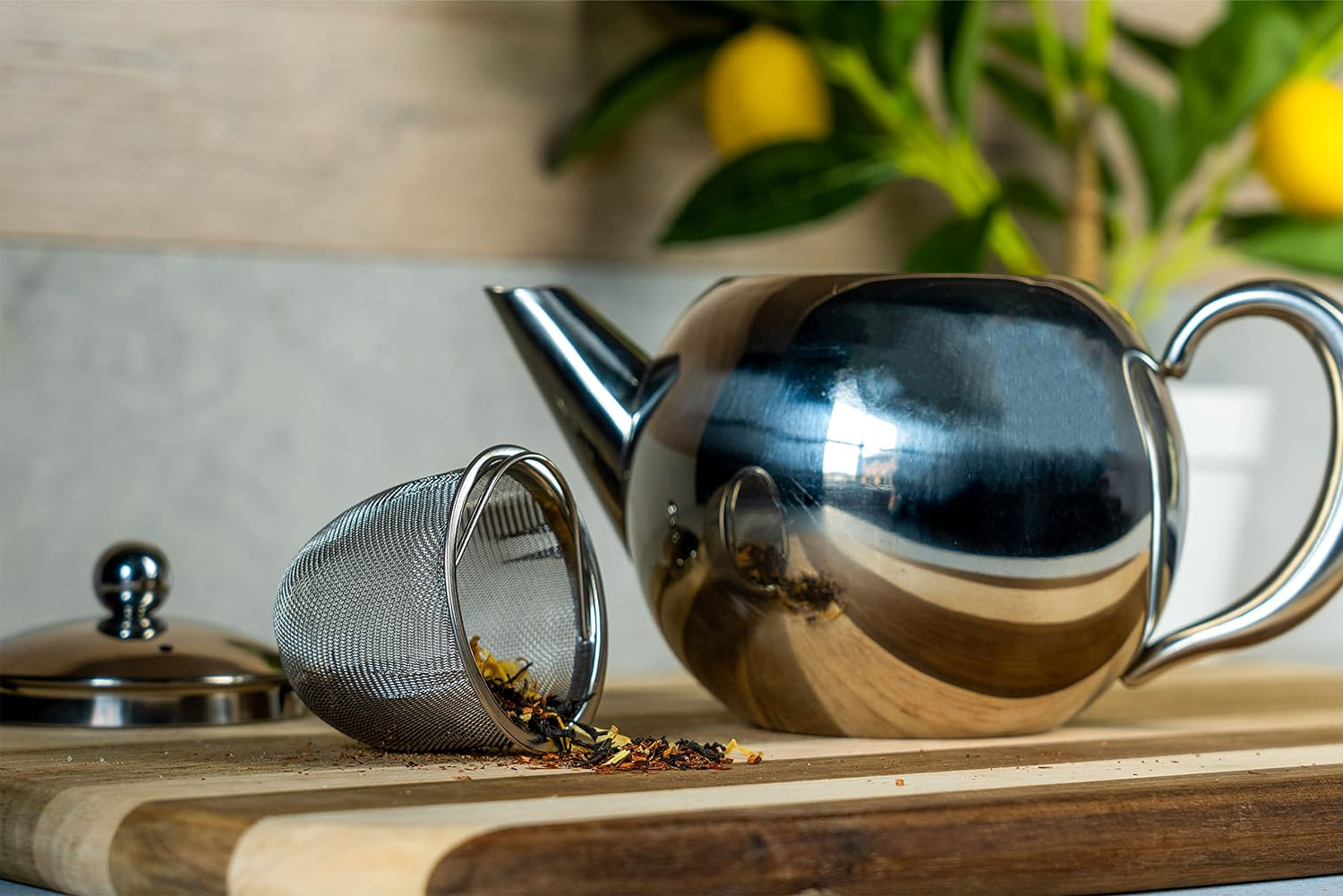 Caf&eacute; Ol&eacute; Grunwerg Rondo Teapot with Infuser - 18/10 Stainless Steel, 17 Oz, 500 Ml image number 3