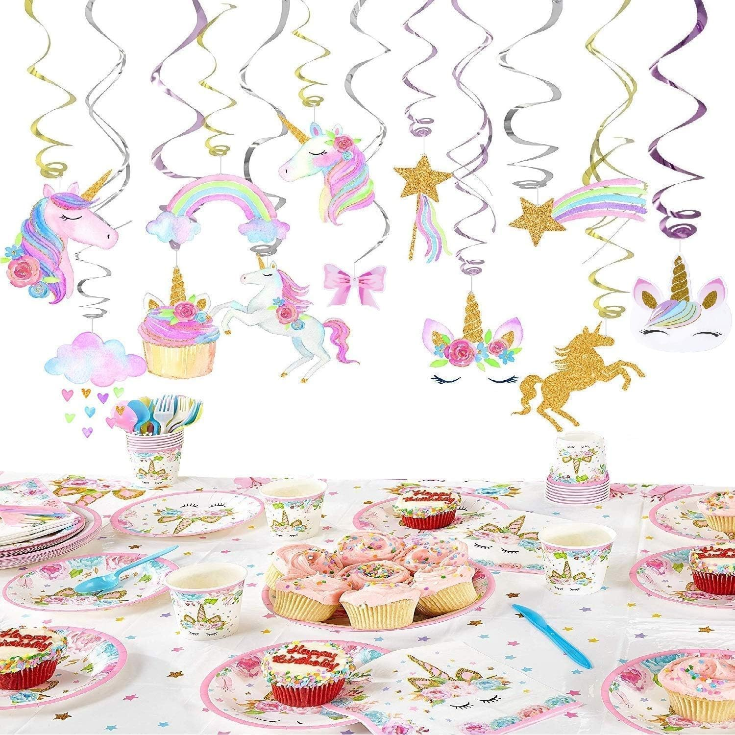 Unicorn Birthday Decorations, Unicorn Party Decorations, Unicorn Party Supplies, Uincorn Party Favors, Unicorn Birthday Banner and Unicorn Hanging Swirl for Girls Birthday Party Decorations image number 2