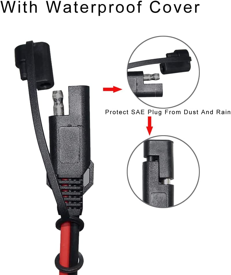 SAE to SAE Solar Charger Cable 12V Extension Battery Quick Disconnect 2-Pin Plug 6FT 16AWG with Waterproof Caps image number 1