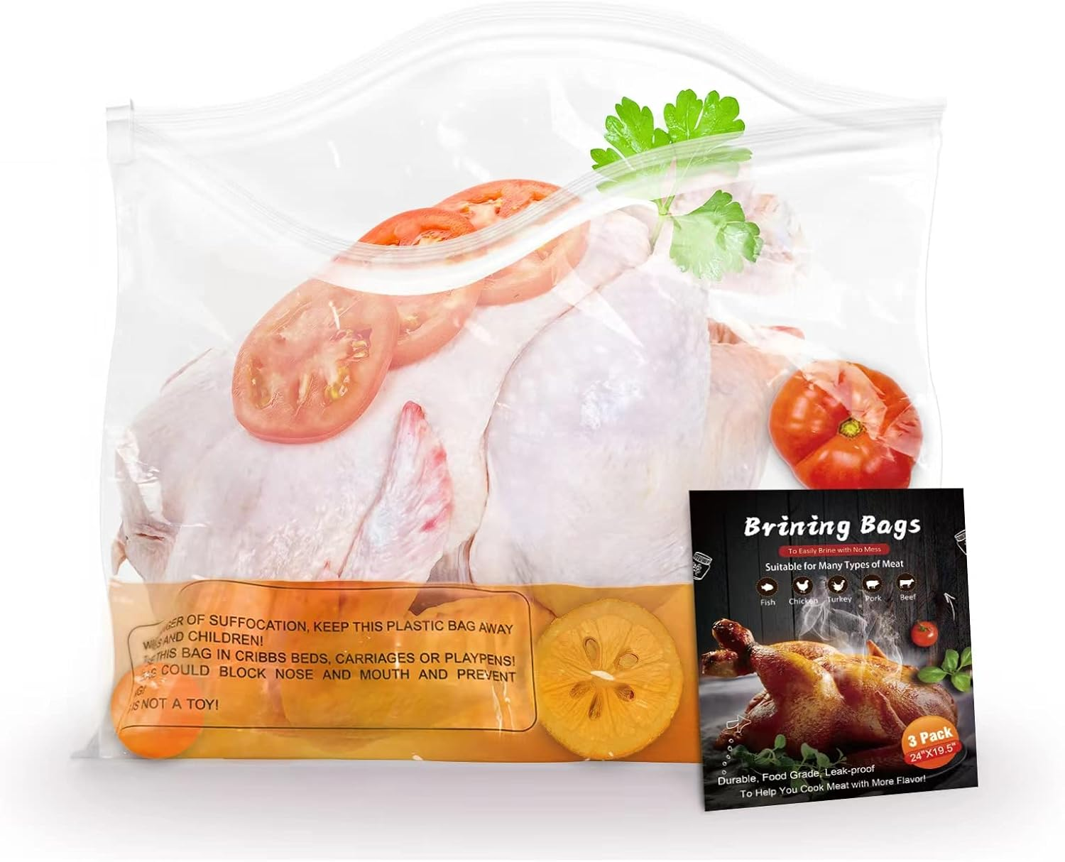 Turkey Brining Bag, 3 Pack Extra Large Thickened Brine Bag for Chicken, Double Zippers Seal Brine Bags for Beef/Pork, Holds up to 35Lbs image number 2