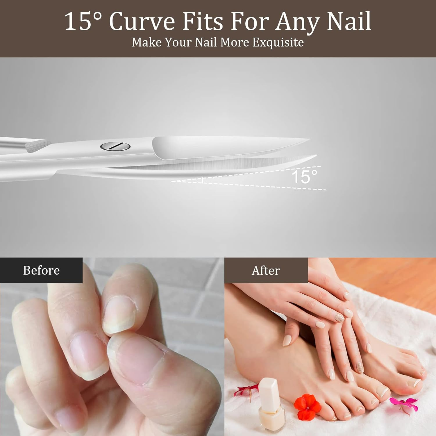 ACWOO Cuticle Nail Scissors, Professional Stainless Steel Beauty Scissors with Leather Packing Bag, Multi-Purpose Sharp Curved Scissors for Cuticle, Manicure Pedicure, Eyebrow, Eyelash