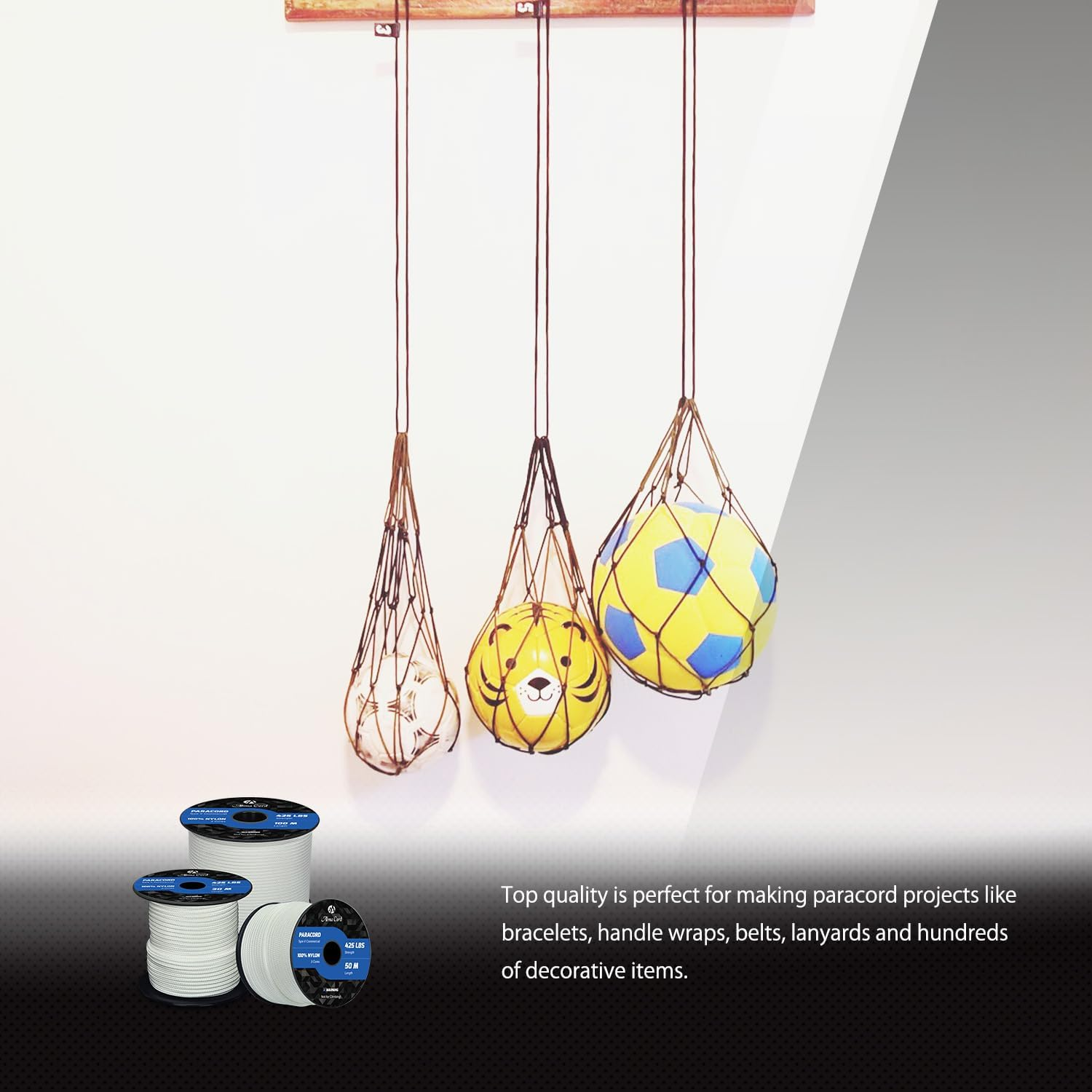 Abma Cord Paracord 3Mm 30M 100% Nylon Rope Type II 3 Strands Parachute Cord - Max. 192Kg (425Lbs) - White - Black image number 2