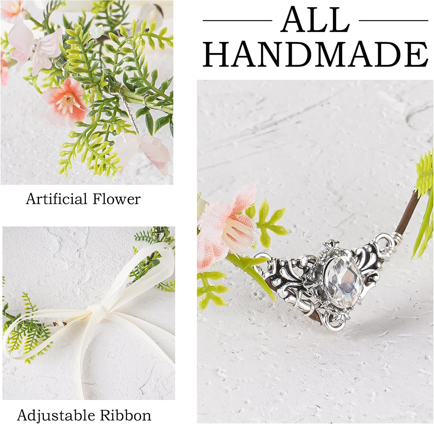 MOSTORY Pink Fairy Crown for Women, Floral Elf Headband with Butterflies for White Wedding Renaissance Fairy Cosplay image number 3