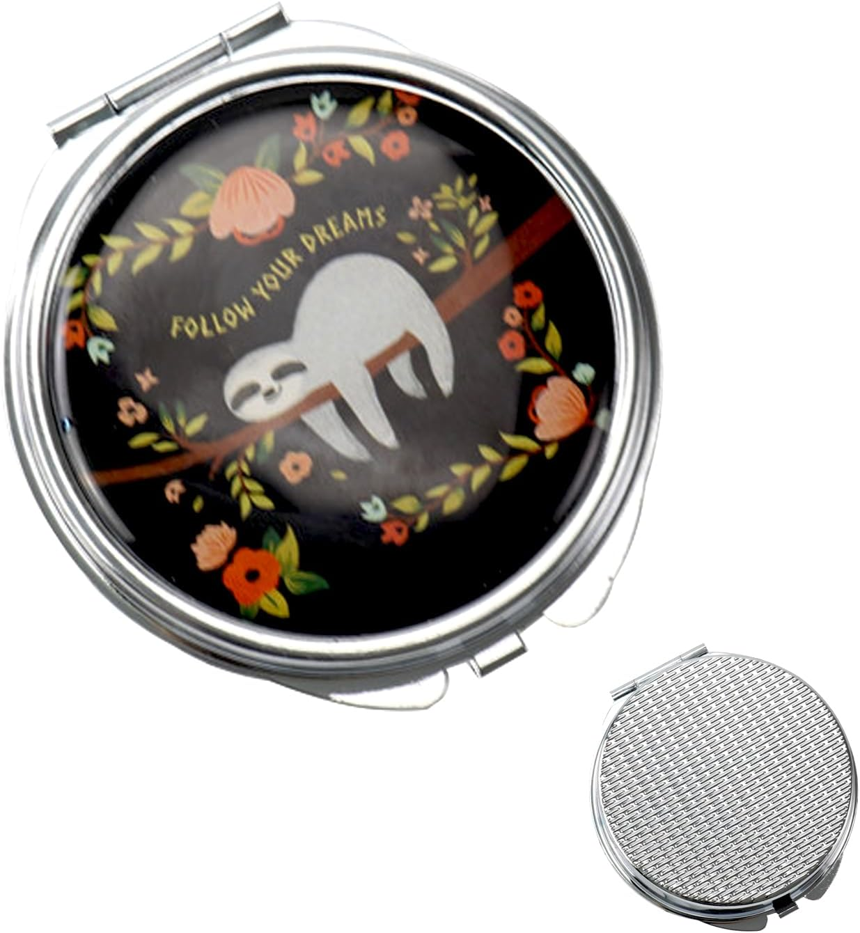 Pill Box Organiser Round, Metal Pill Holder 3 Compartment, Small Portable Pill Case for Travel Pocket Purse, Daily Pill Container with Mirror, Gift Choice (Sun&Moon)