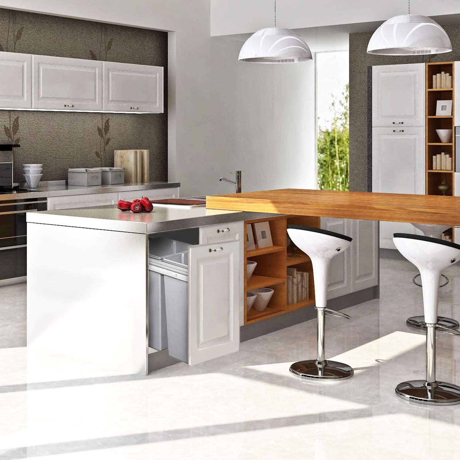 Pull Out Bin 40L Twin Cabinet Kitchen Waste Dual Slide Out Rubbish Garbage Trash Grey 2X20L image number 5