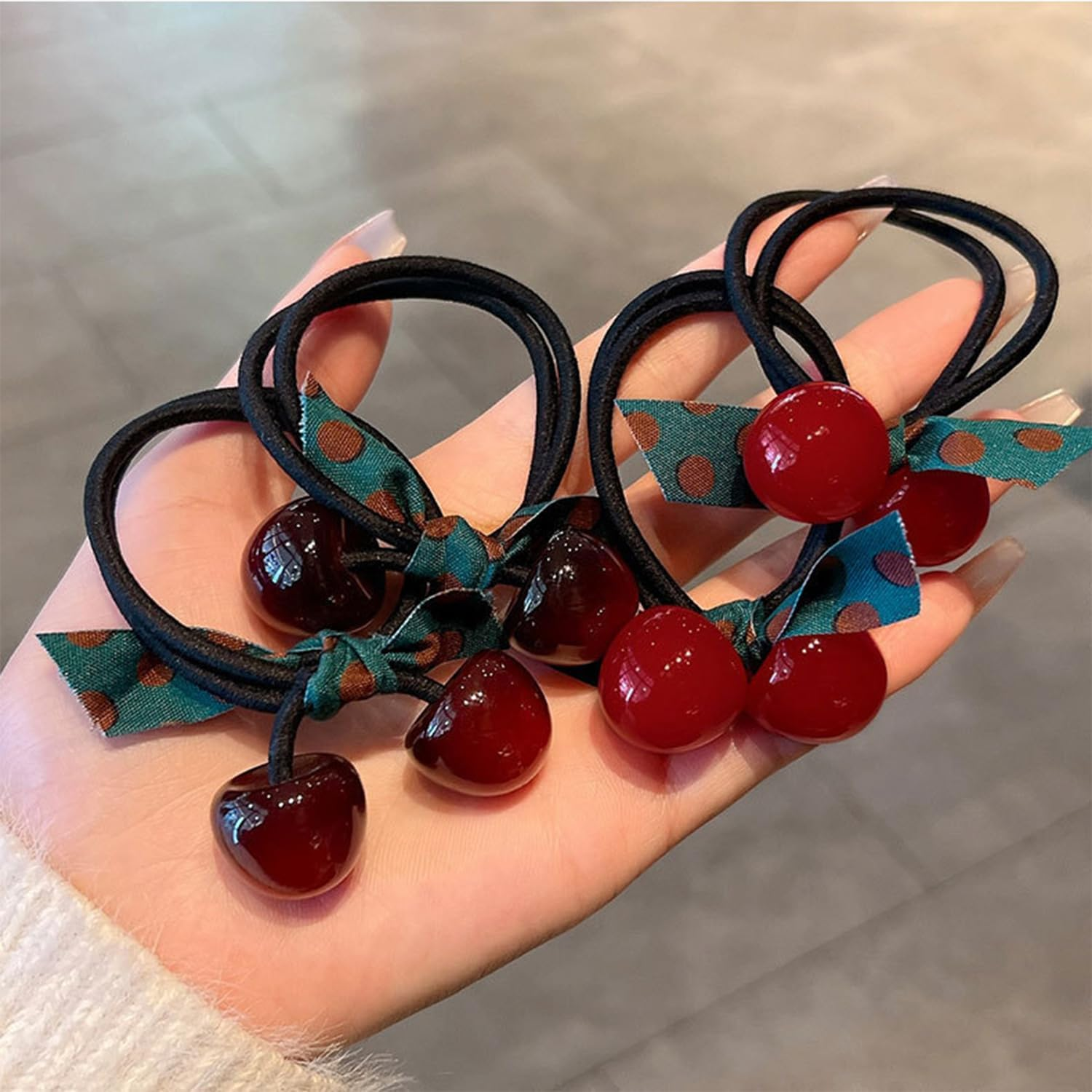 4 Pieces Cherry Hair Pins and 4 Pieces Cherry Hair Rings, Creative Design Hair Accessories, Cute Hair Accessories, Hairstyle Accessories. image number 2