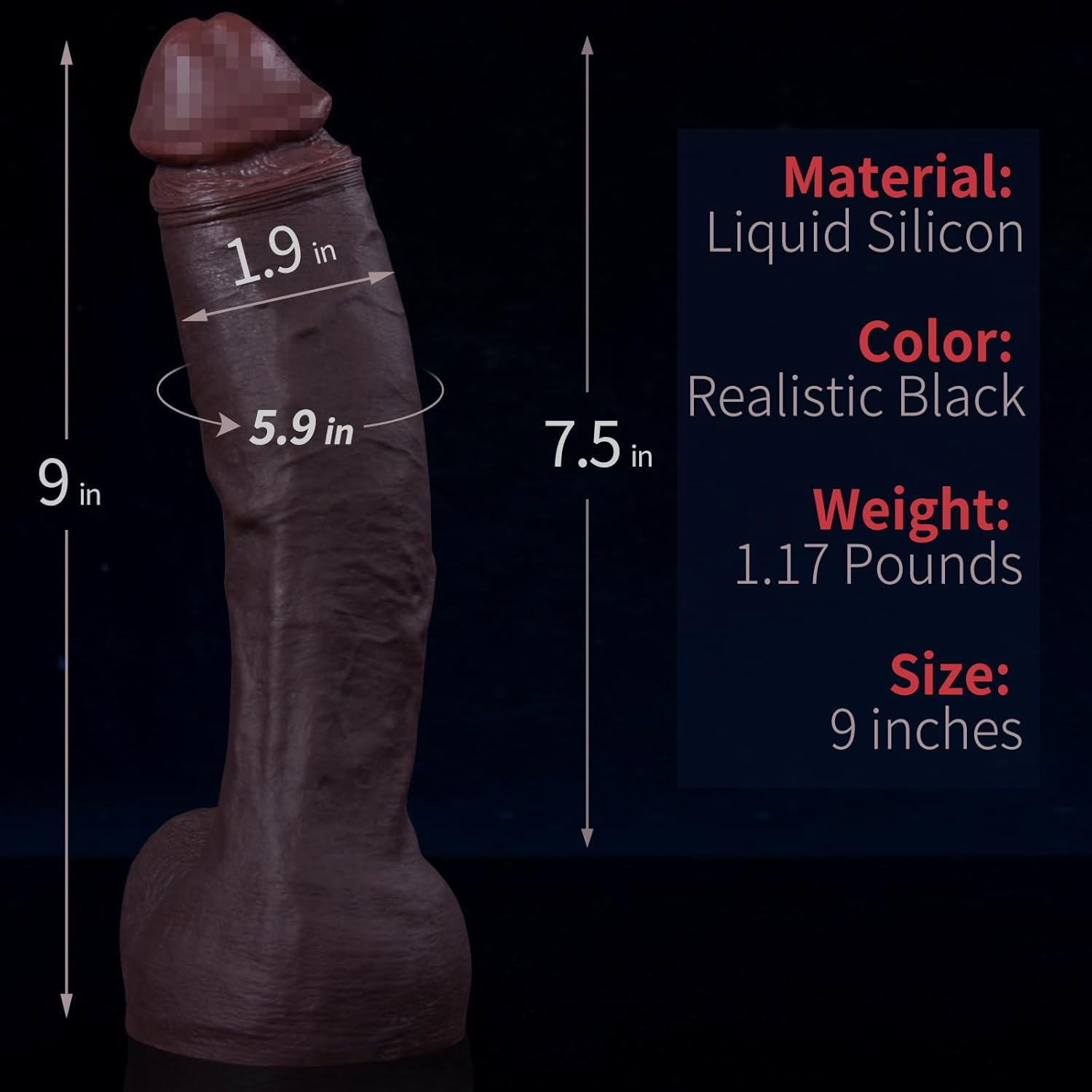 9 Inch Black Realistic Dildo Feels like Skin, with Huge Strong Suction Cup Dildos for Hands-Free Play, Soft Liquid Silicone Adult Sex Toys for Men and Women Pleasure image number 5