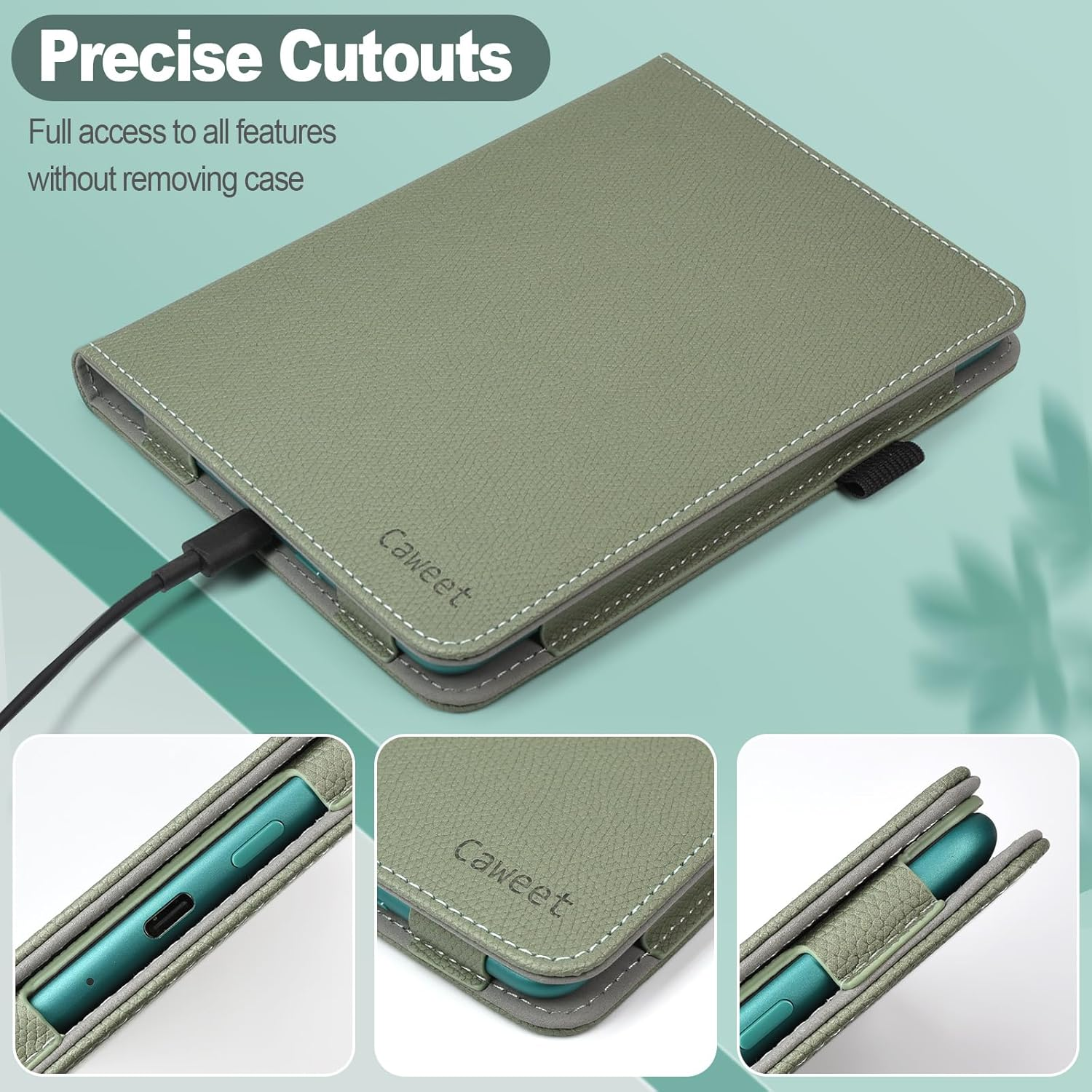 Caweet Case for Kindle Paperwhite 12Th Generation and Kindle Colorsoft Signature Edition 7 Inch 2024 Release, Premium PU Leather Foldable Stand Protective Cover with Card Slot and Hand Strap, Green