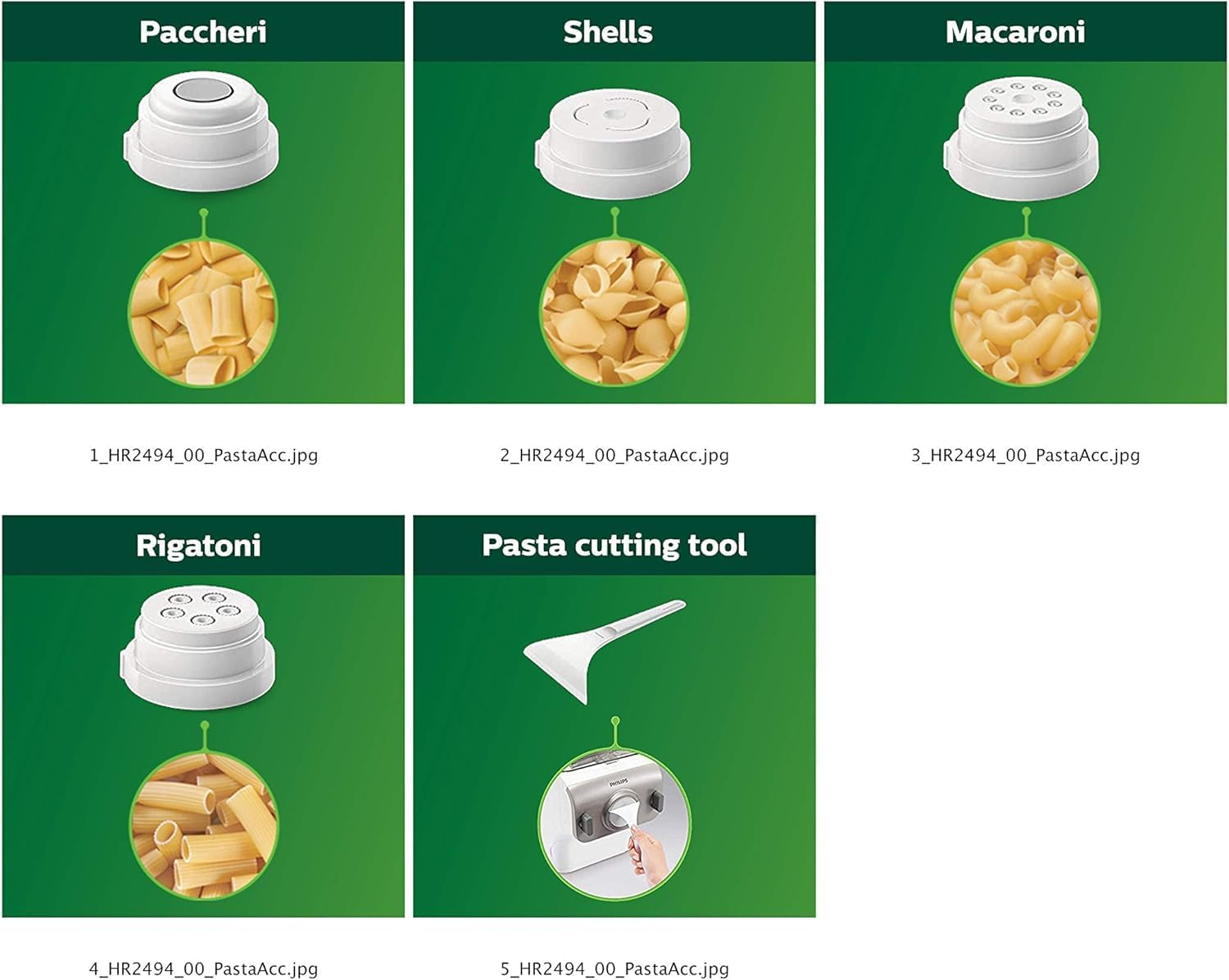 Philips Avance Pasta Maker 4-In-1 Accessory Shape Kit- Shells and Paccheri, Rigatoni, & Macaroni, White - Gray image number 2