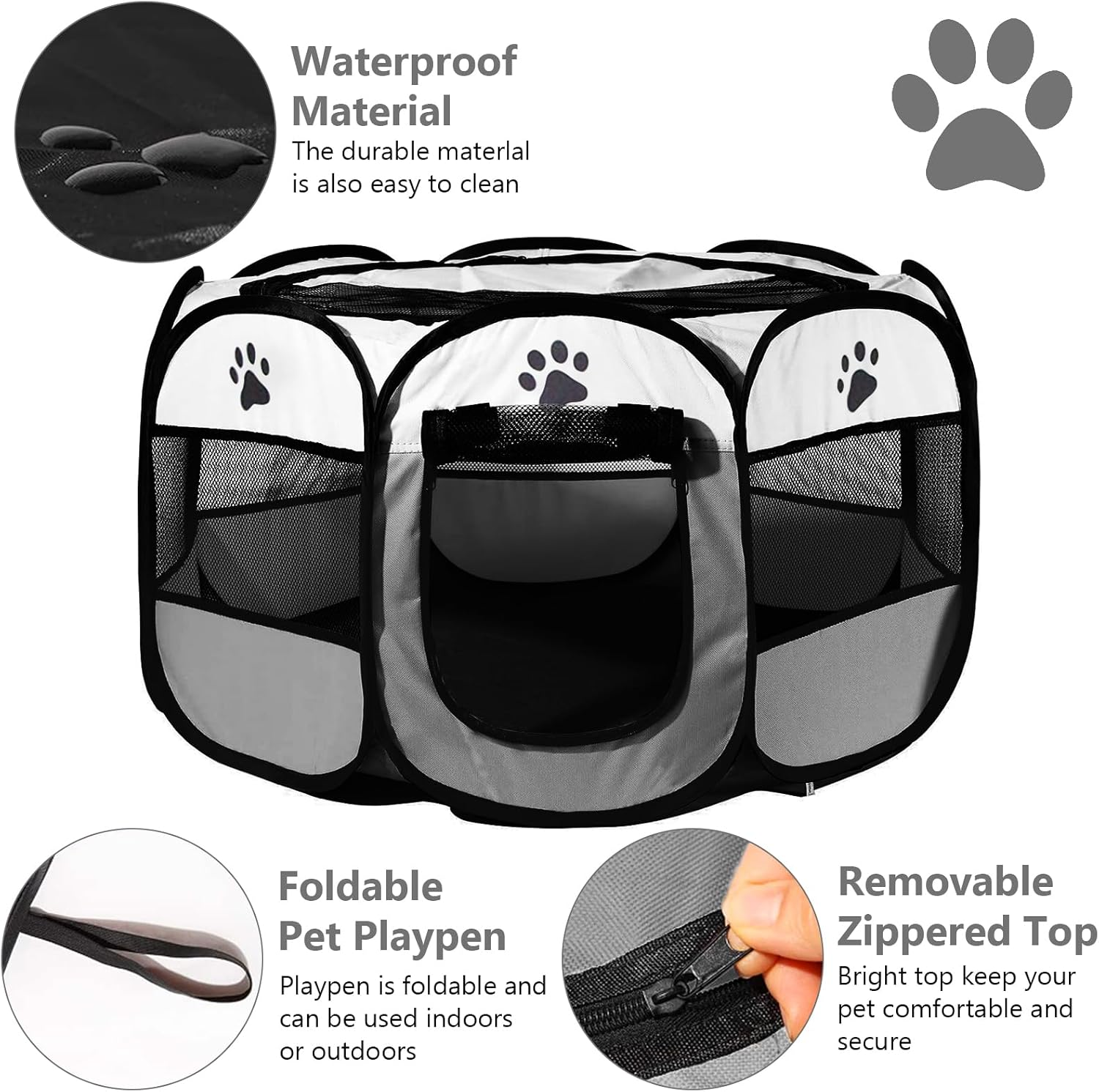 73 X 73 X 43 Cm Puppy Run, Foldable Indoor Dog Park, Cat Enclosure, Puppy Playpen for Indoors, Ideal for Dogs, Cats and Small Animals, Grey