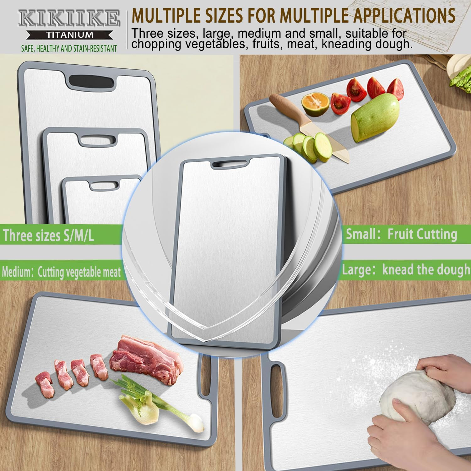 Titanium Cutting Board Double-Sided Non-Slip Silicone Edging Pure Titanium Cutting Boards for Kitchen - Double-Sided Food-Grade Chopping Board Non-Stick Durable and Easy to Clean (Small) image number 3