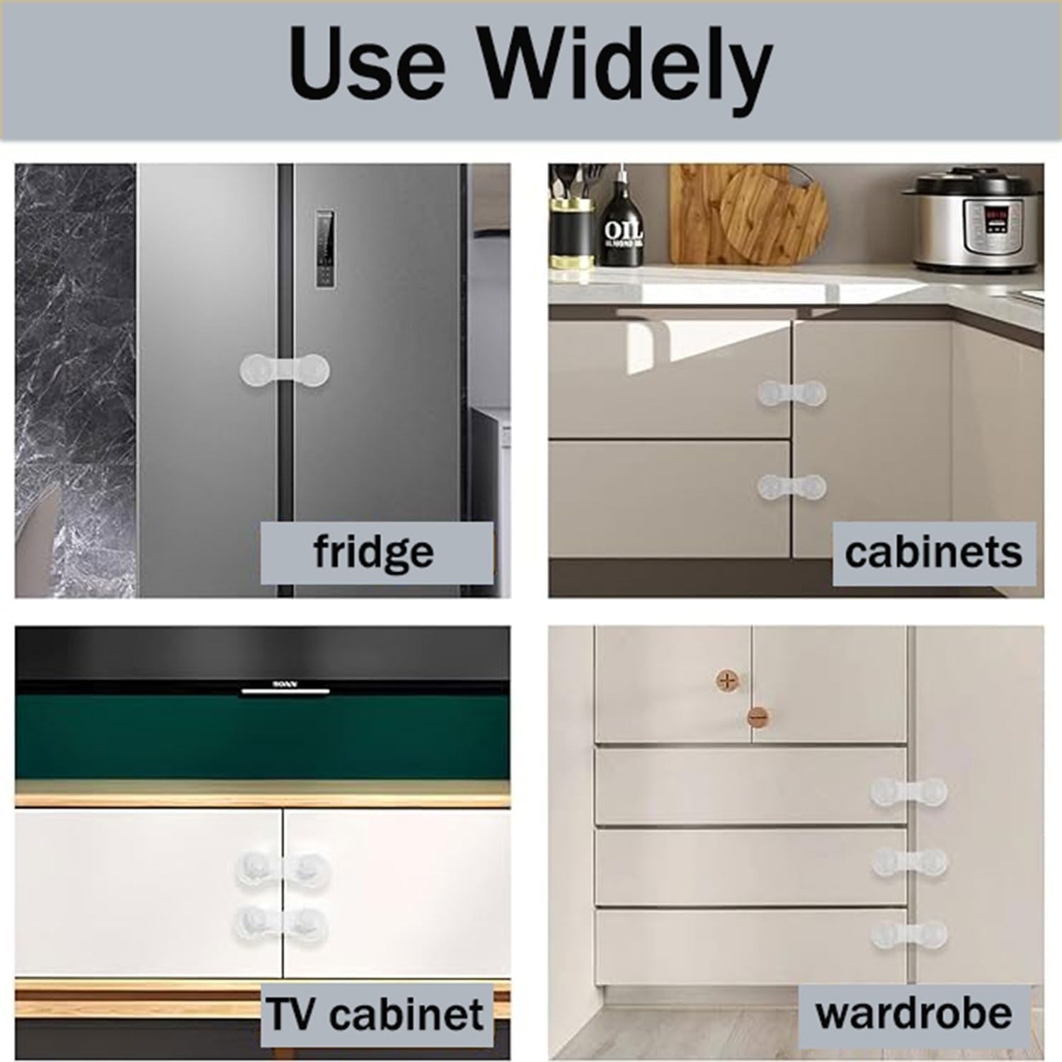 20Pcs Cabinet Locks for Babies, Child Safety Cabinet Locks with Adhesive for Wardrobe Drawer Cupboards Fridge Oven Closet Pantry, Baby Proofing Door Latch for Protecting Kids Toddler Infant image number 5